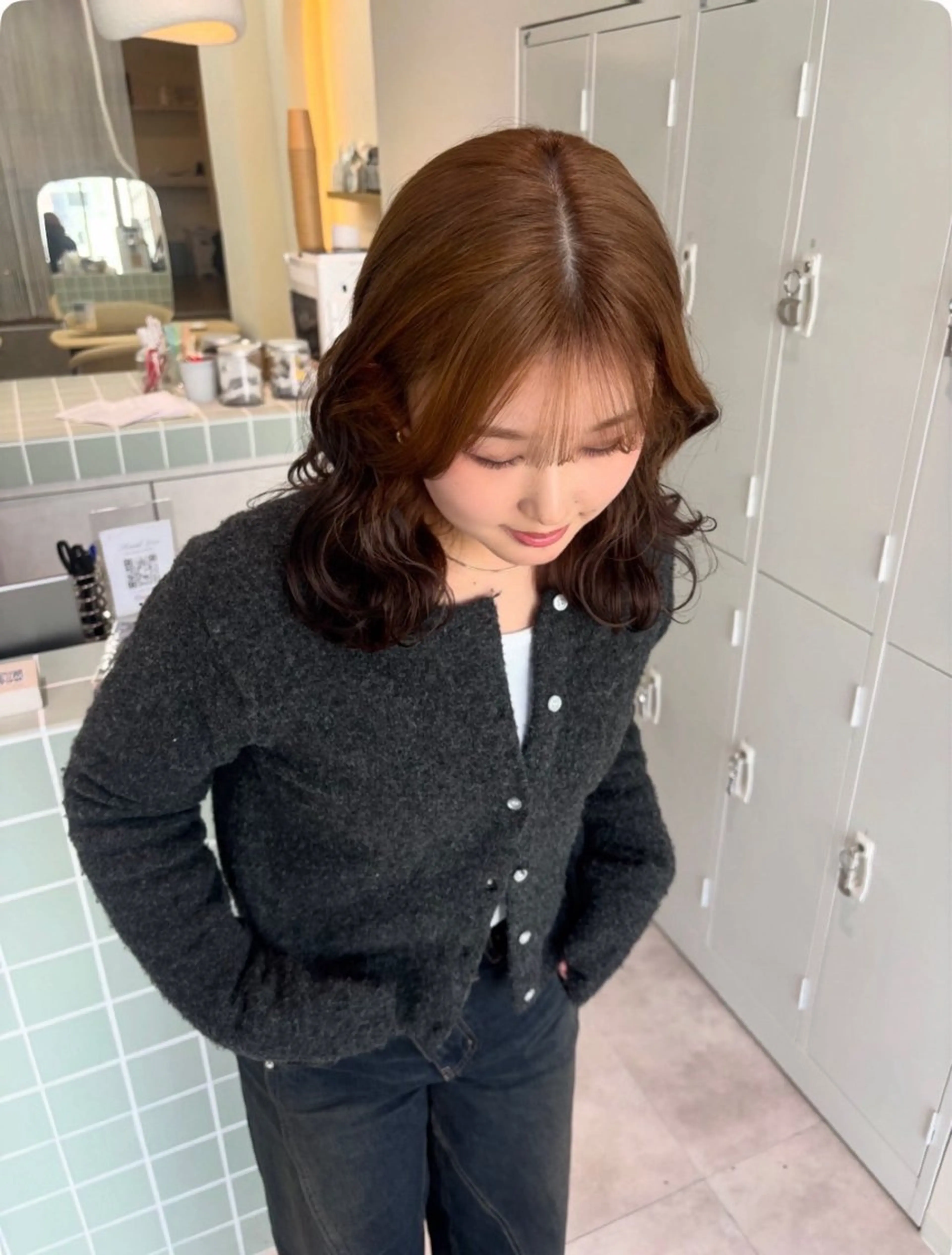 ミディアム カラー カット ヘアカラー 広島/ヘアセット /ベージュ/わかなのヘアスタイル