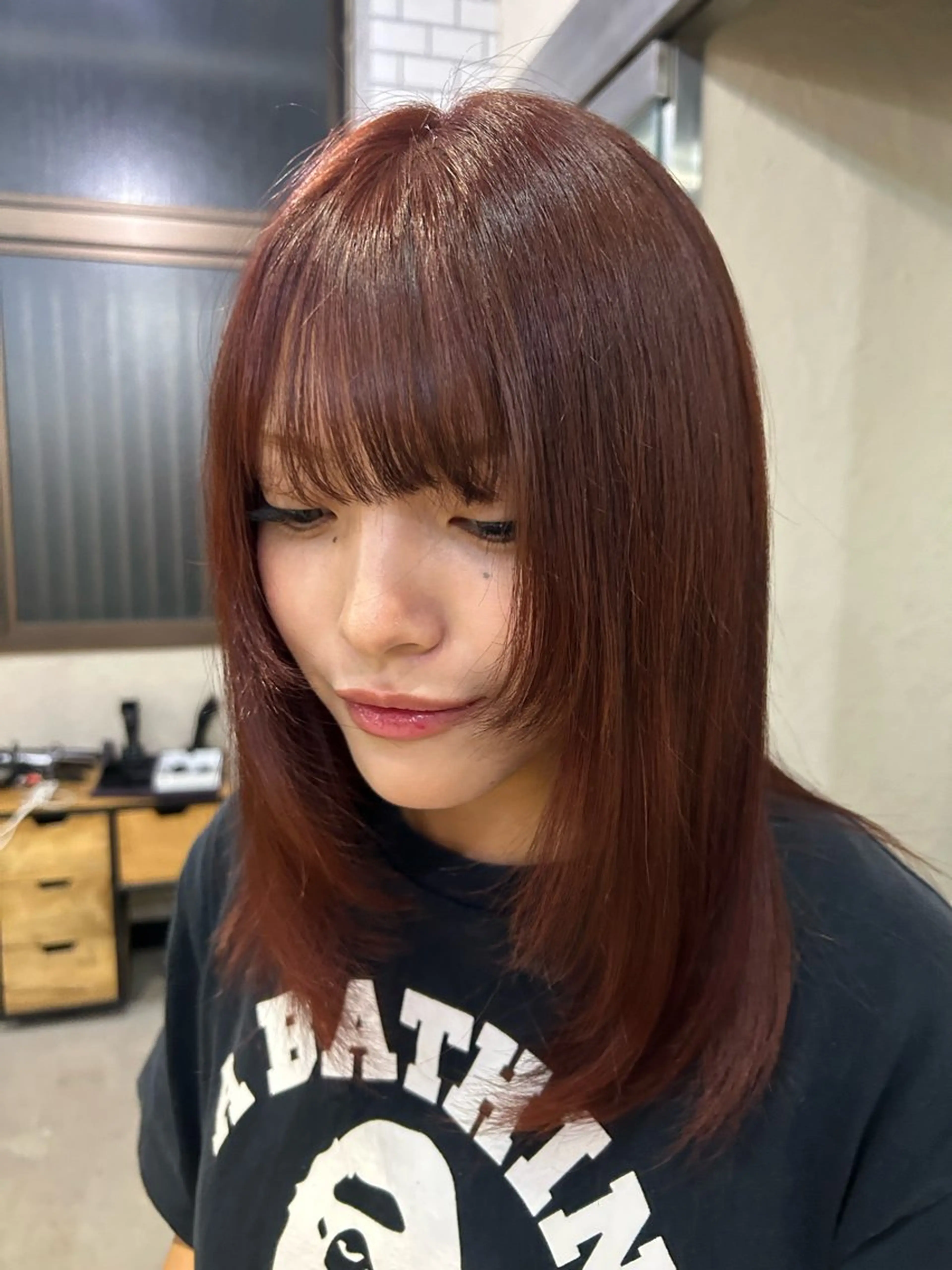 カラー レッドカラー ヘアカラー 植吉 琉月のヘアスタイル