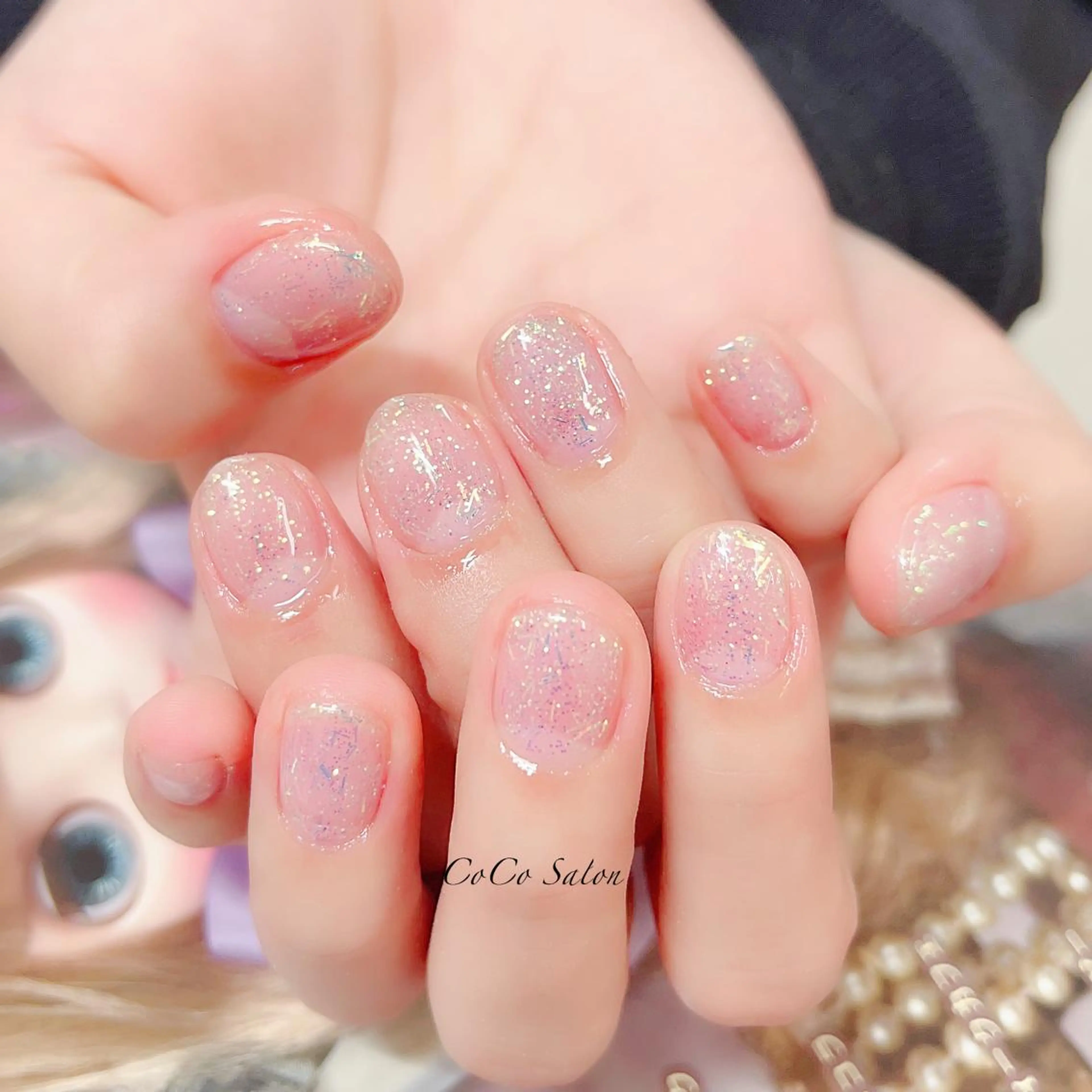 ネイル オーロラネイル 長さ出し ジェルネイル キラキラネイル 韓国ネイル ハンドネイル CoCoSalon ネイル/まつ毛予約のネイルデザイン