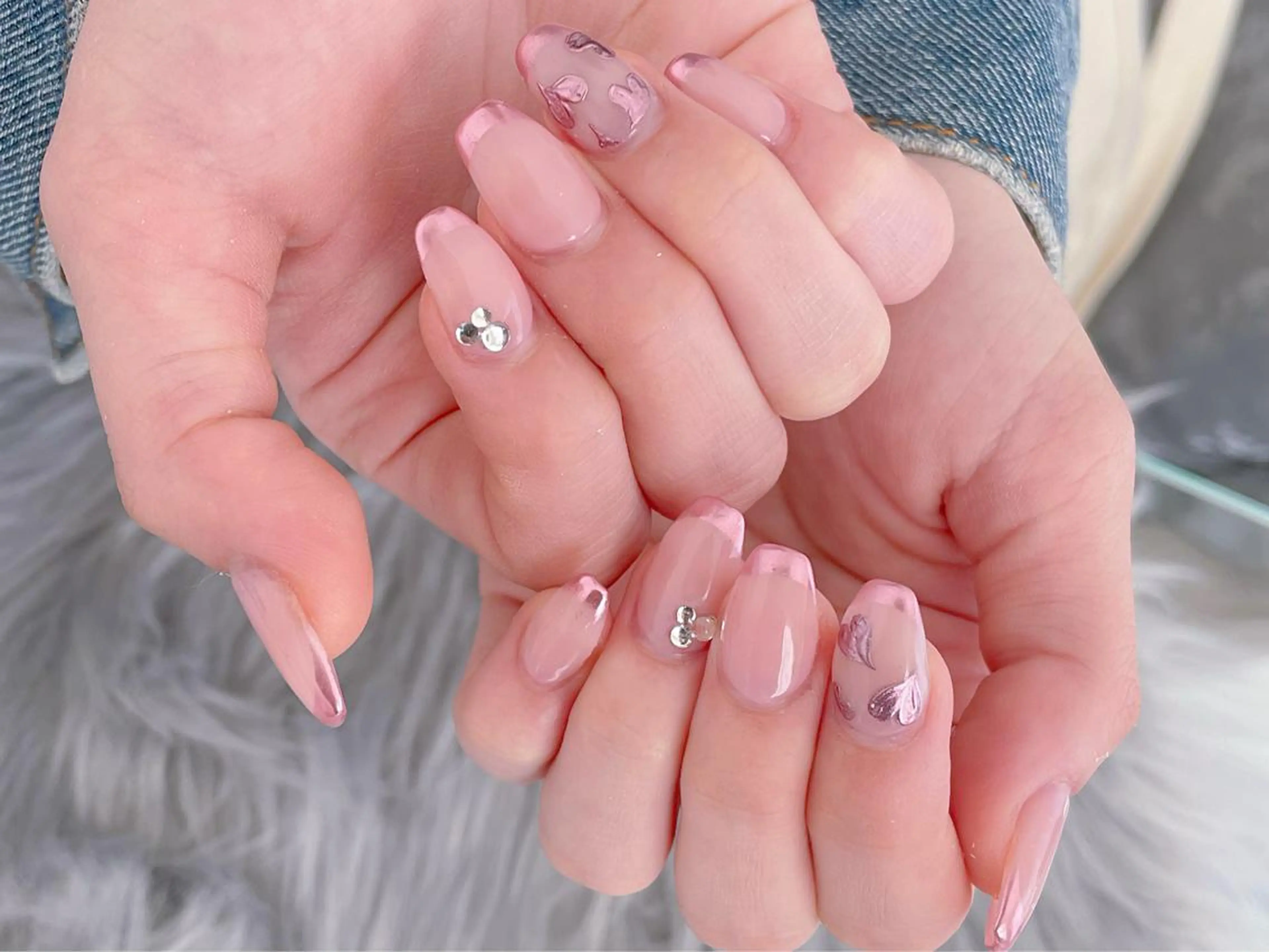 ネイル フレンチネイル ハート ミラーネイル シンプルネイル Nina's nailのネイルデザイン
