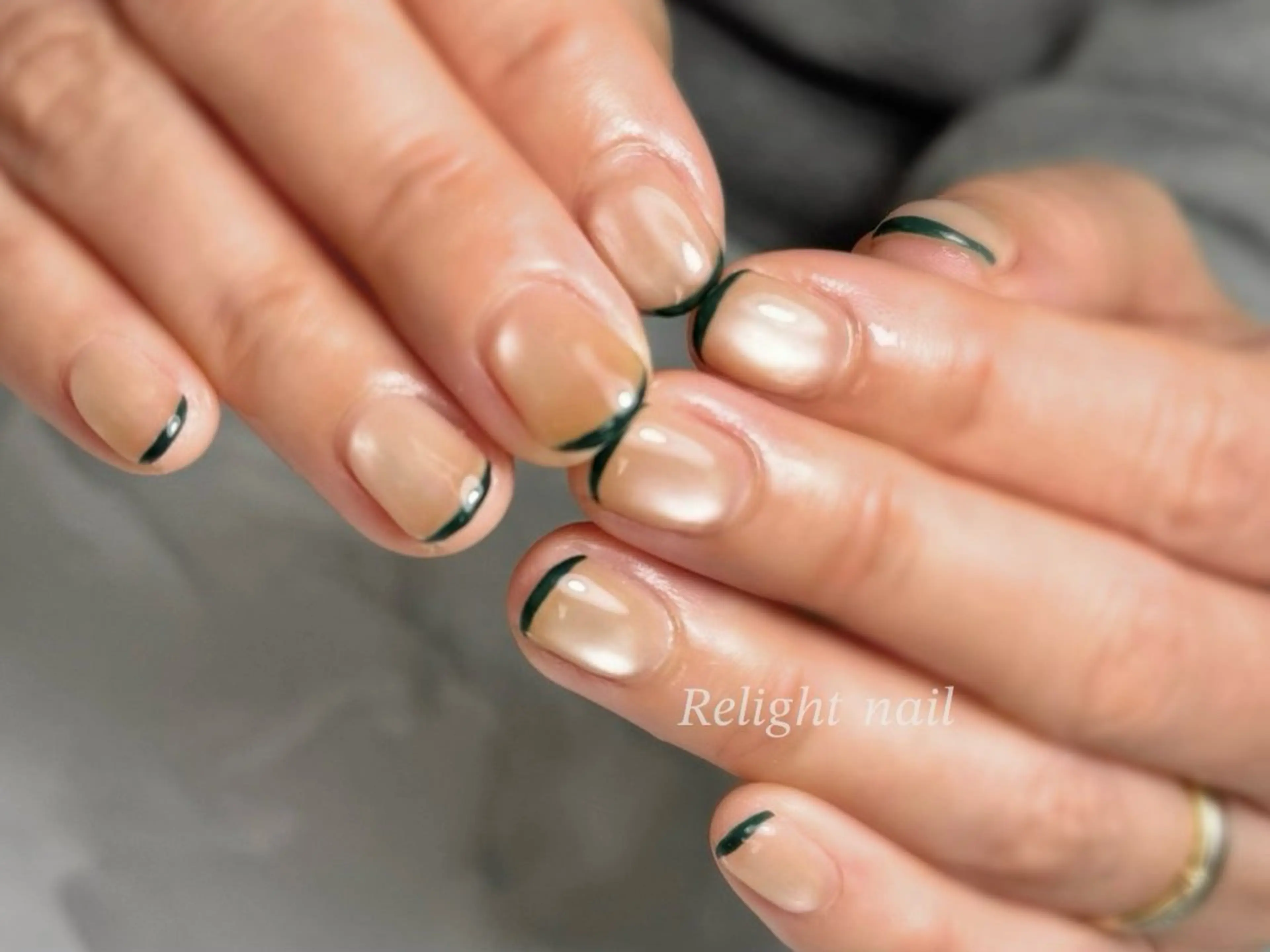 ネイル フレンチネイル グリーン ハンドネイル Relight RIEのネイルデザイン