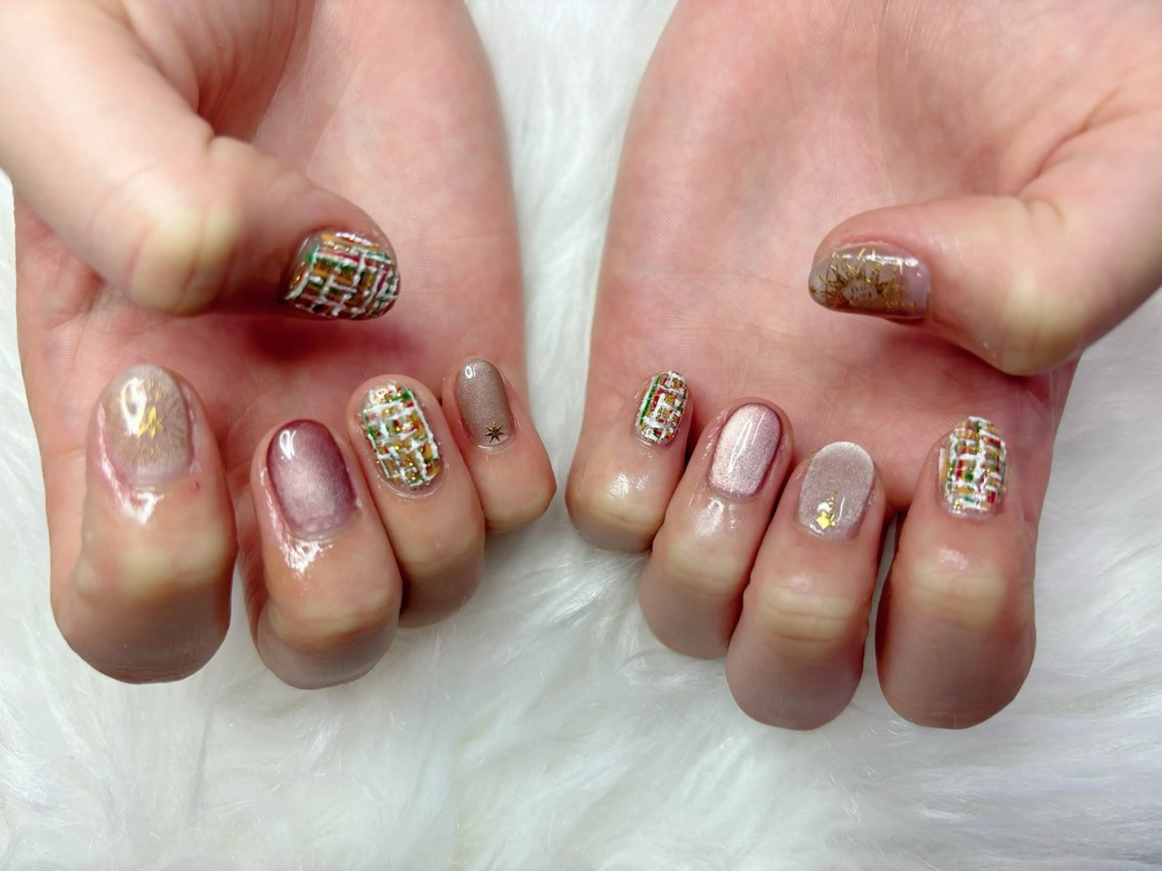ネイル ジェルネイル マグネットネイル ツイードネイル 冬ネイル クリスマス ハンドネイル M Hのネイルデザイン
