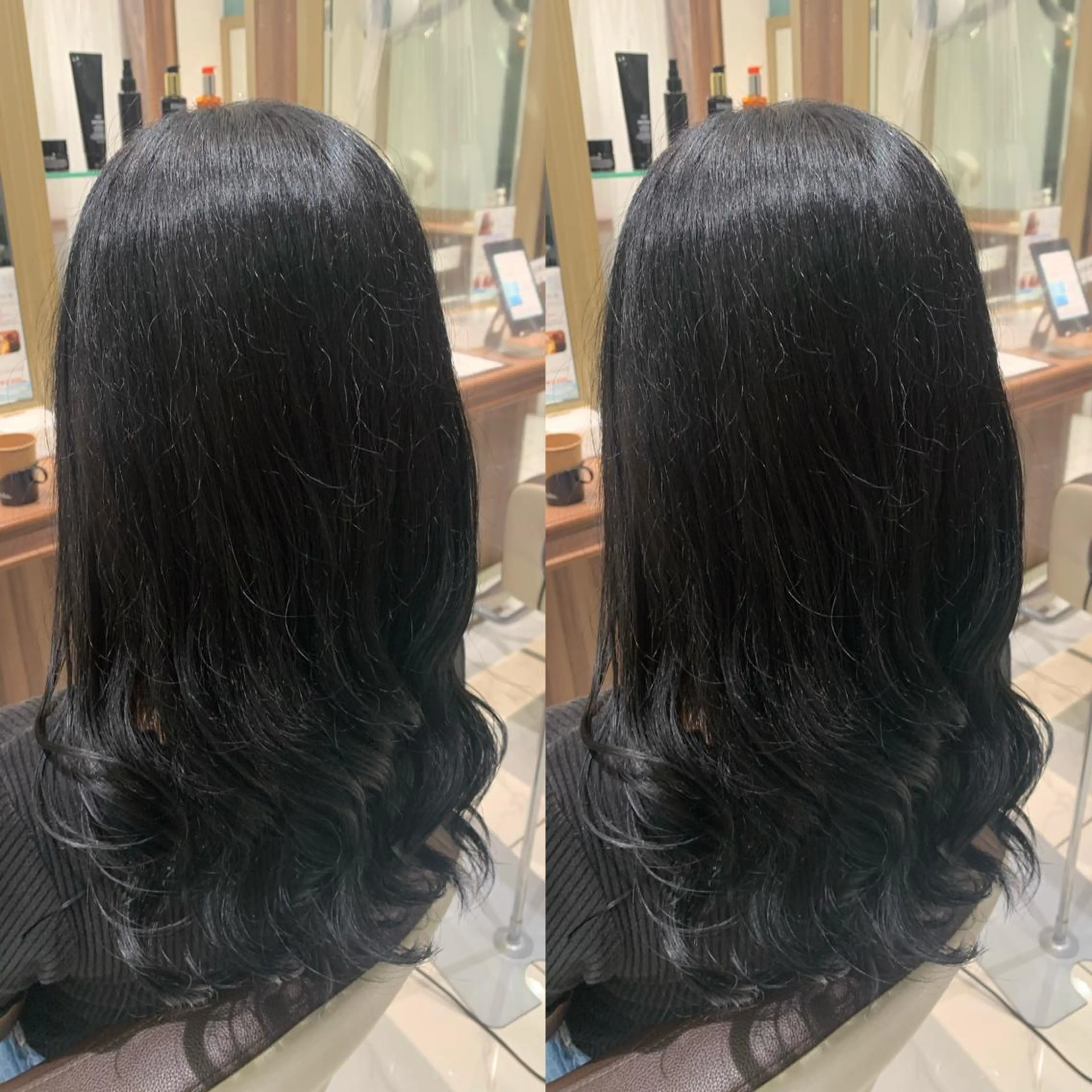 セミロング カラー ヘアアレンジ 黒髪 ブルーカラー ブルーブラック 学生 盛れる韓国ヘア♡ 🌻鈴木花🌈のヘアスタイル