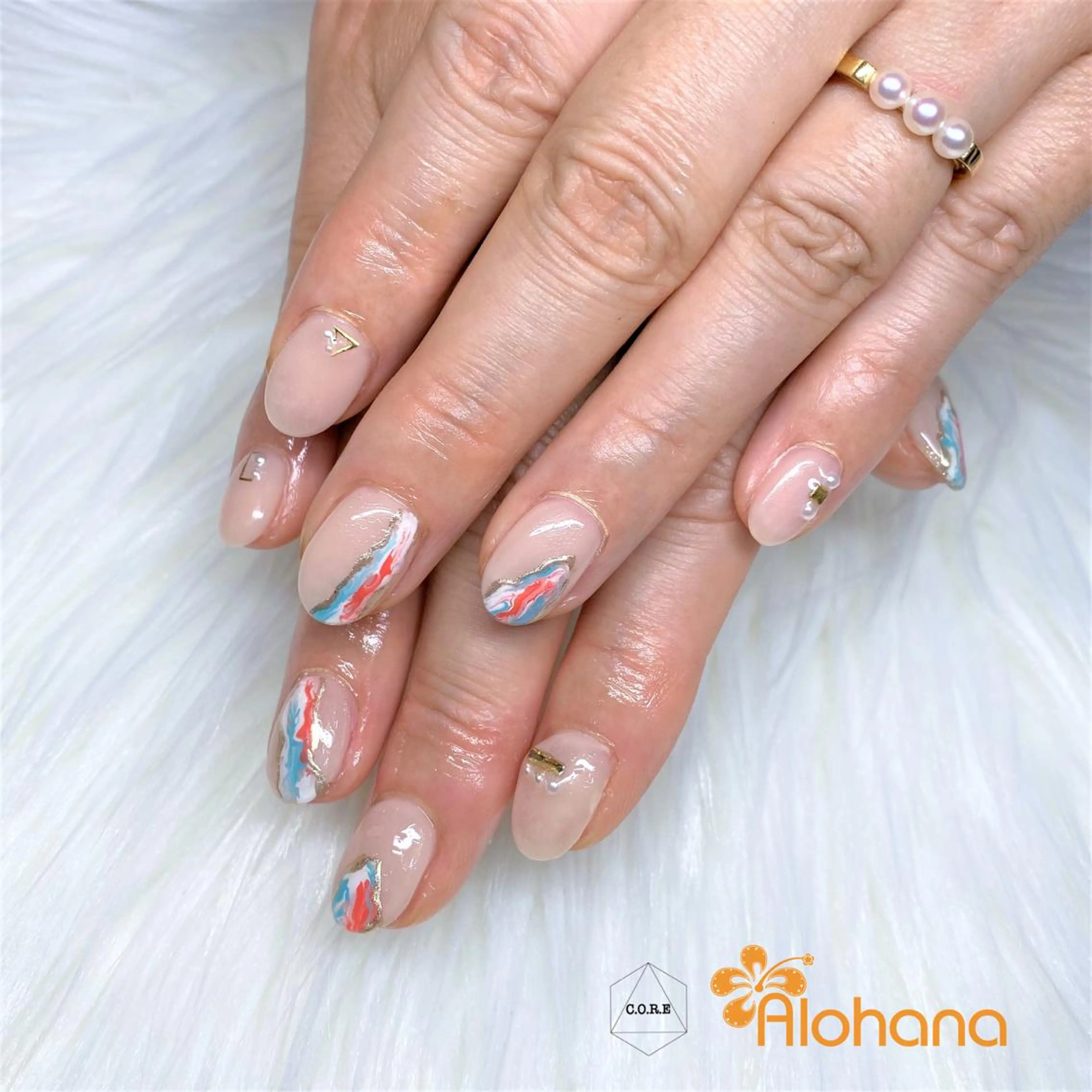 ネイル オレンジ 赤色 Alohana Minaのネイルデザイン