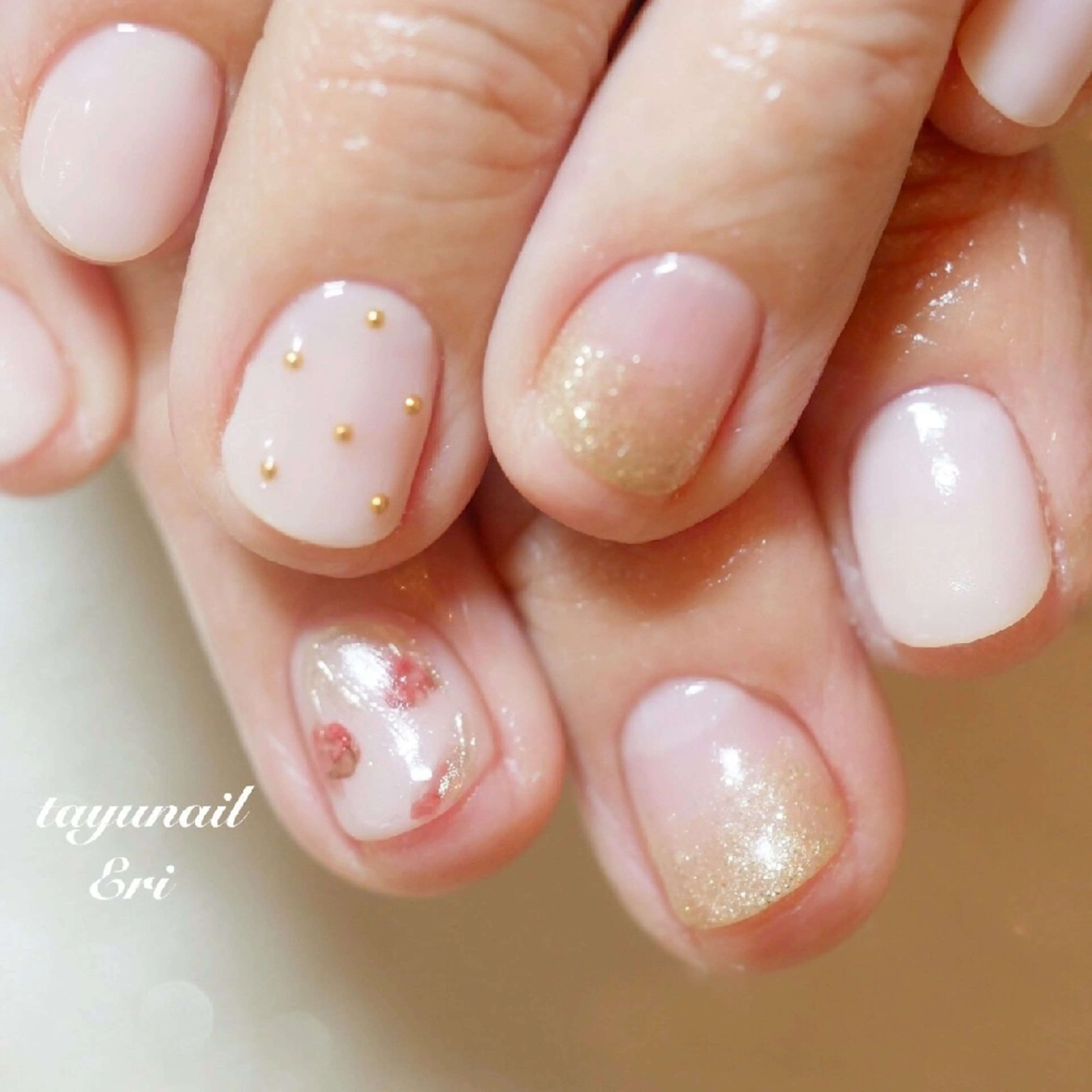 ネイル フラワーネイル ジェルネイル ミラーネイル パラジェル ショートネイル ネイルサロン 【たゆnail】のネイルデザイン