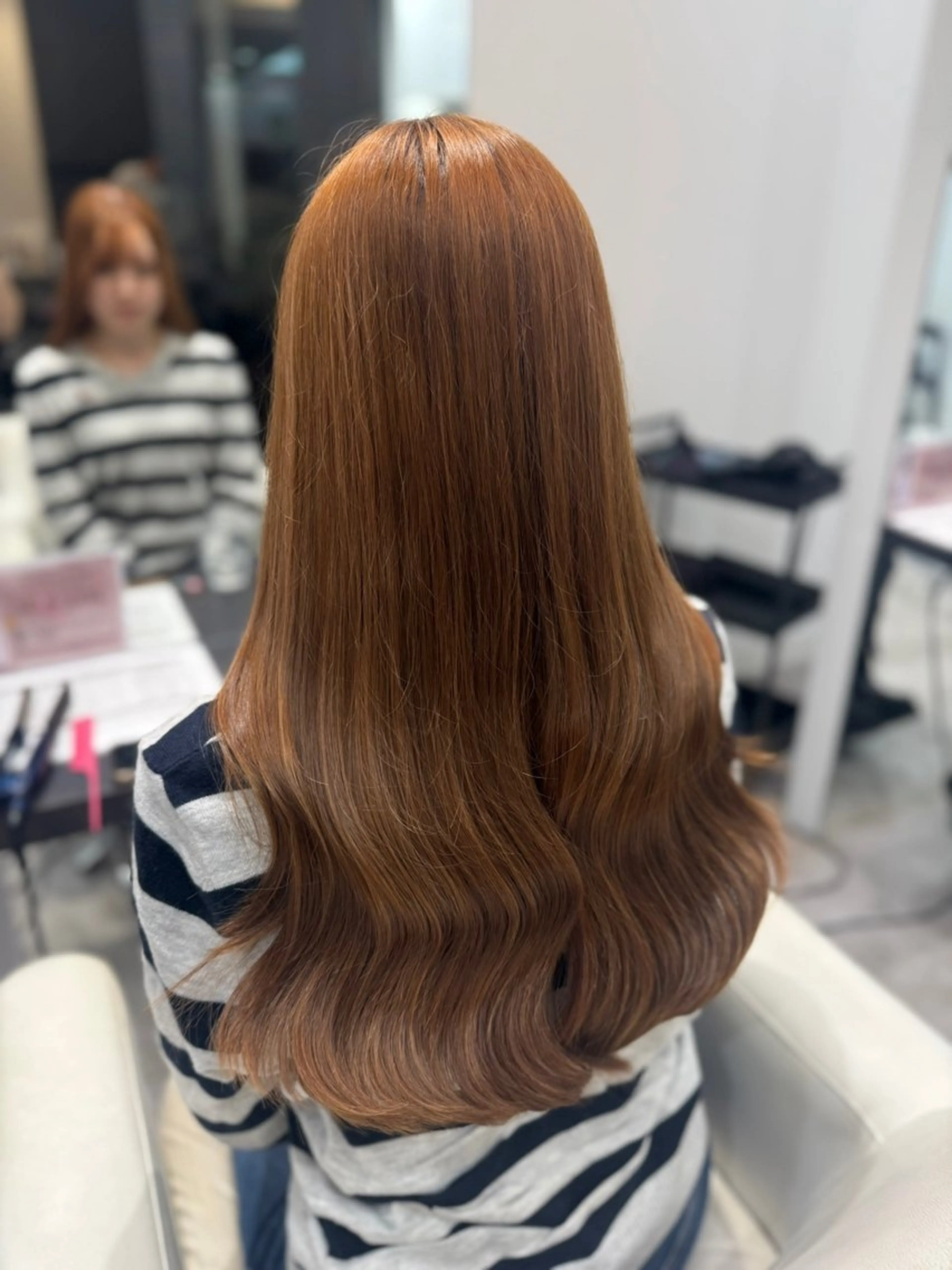 ロング カラー ブラウンカラー オレンジ オレンジブラウン カット ヘアカラー トリートメント 渋谷髪質改善/縮毛 矯正/かすが🪽🫧のヘアスタイル