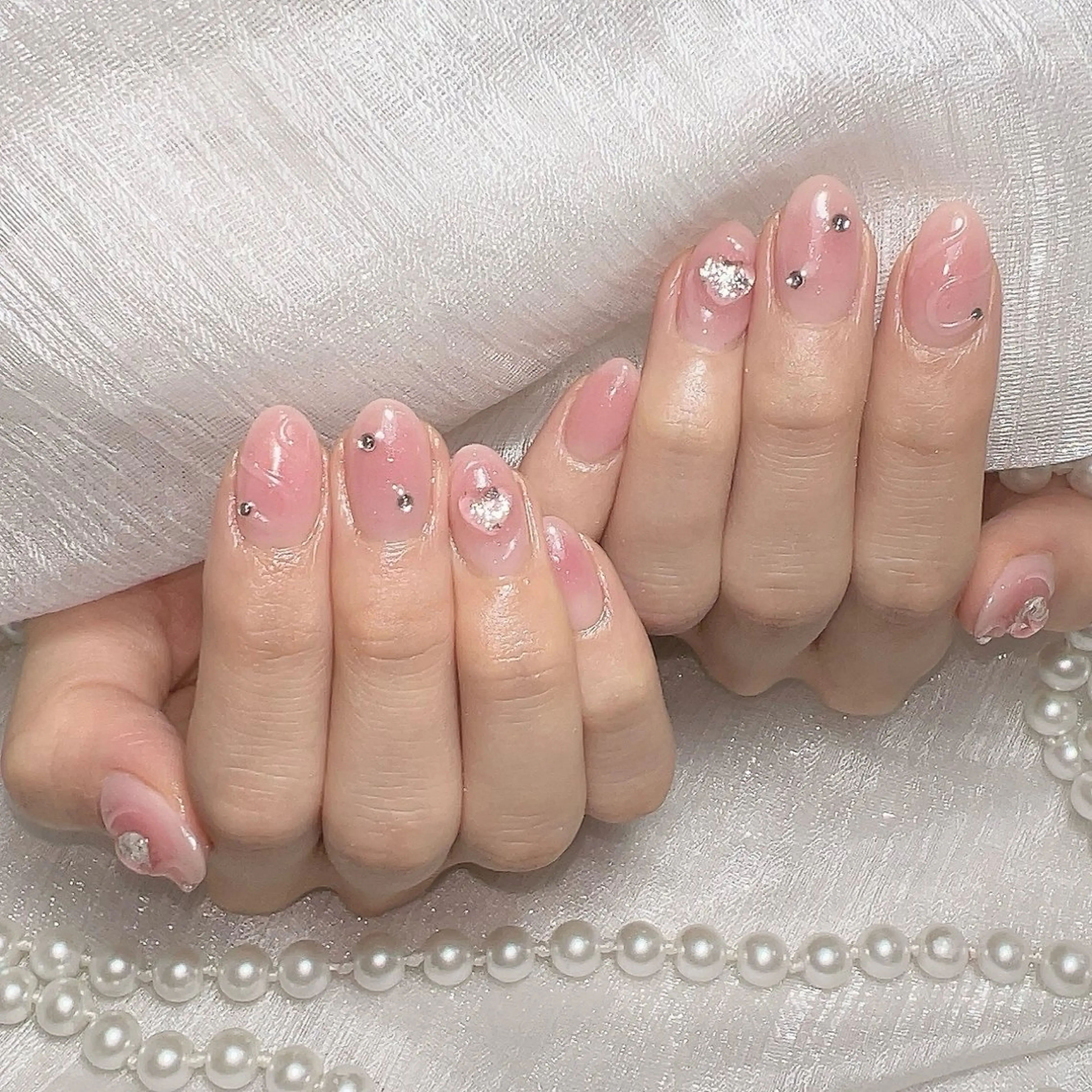 ネイル アートネイル フラッシュネイル フレンチネイル ジェルネイル ガラスフレンチ ハンドネイル You&Me Reonaのネイルデザイン