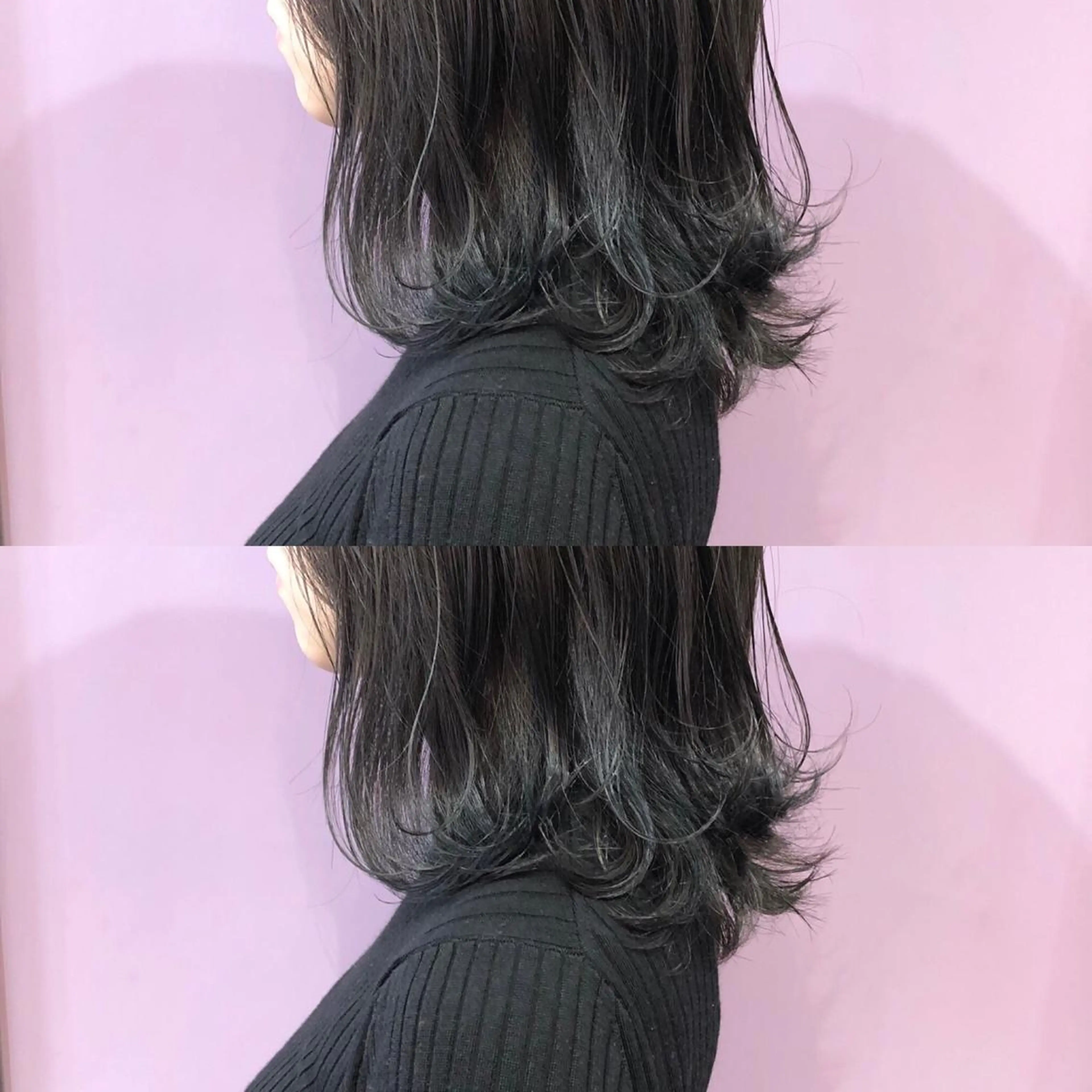 ミディアム カラー パーマ ブルーカラー バイオレットカラー 外ハネヘア 細川 亮のヘアスタイル