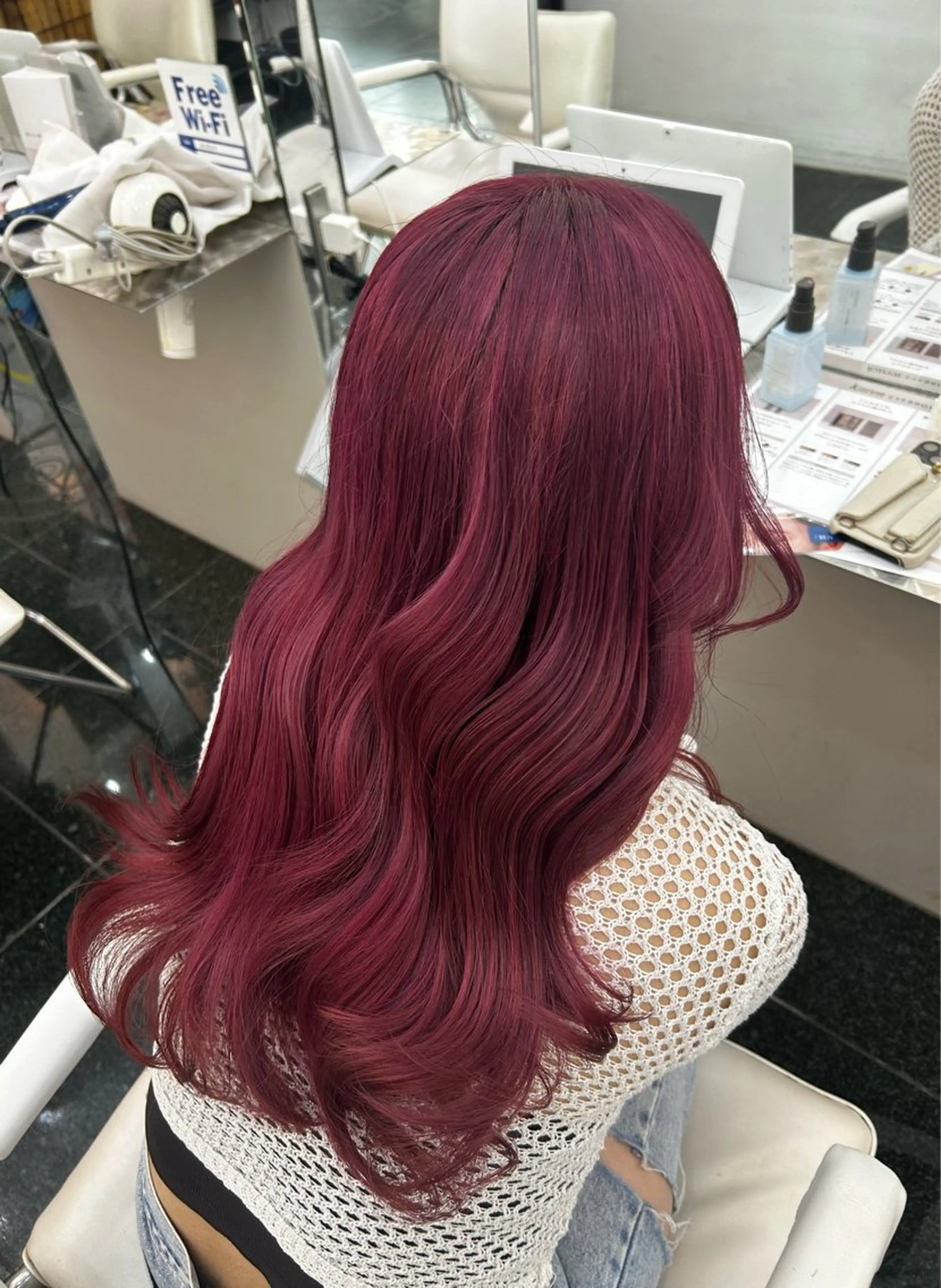 ロング カラー ブリーチ レッドカラー ヘアカラー ガーリー×韓国🎀 ⟡.·天野結良⟡.·のヘアスタイル