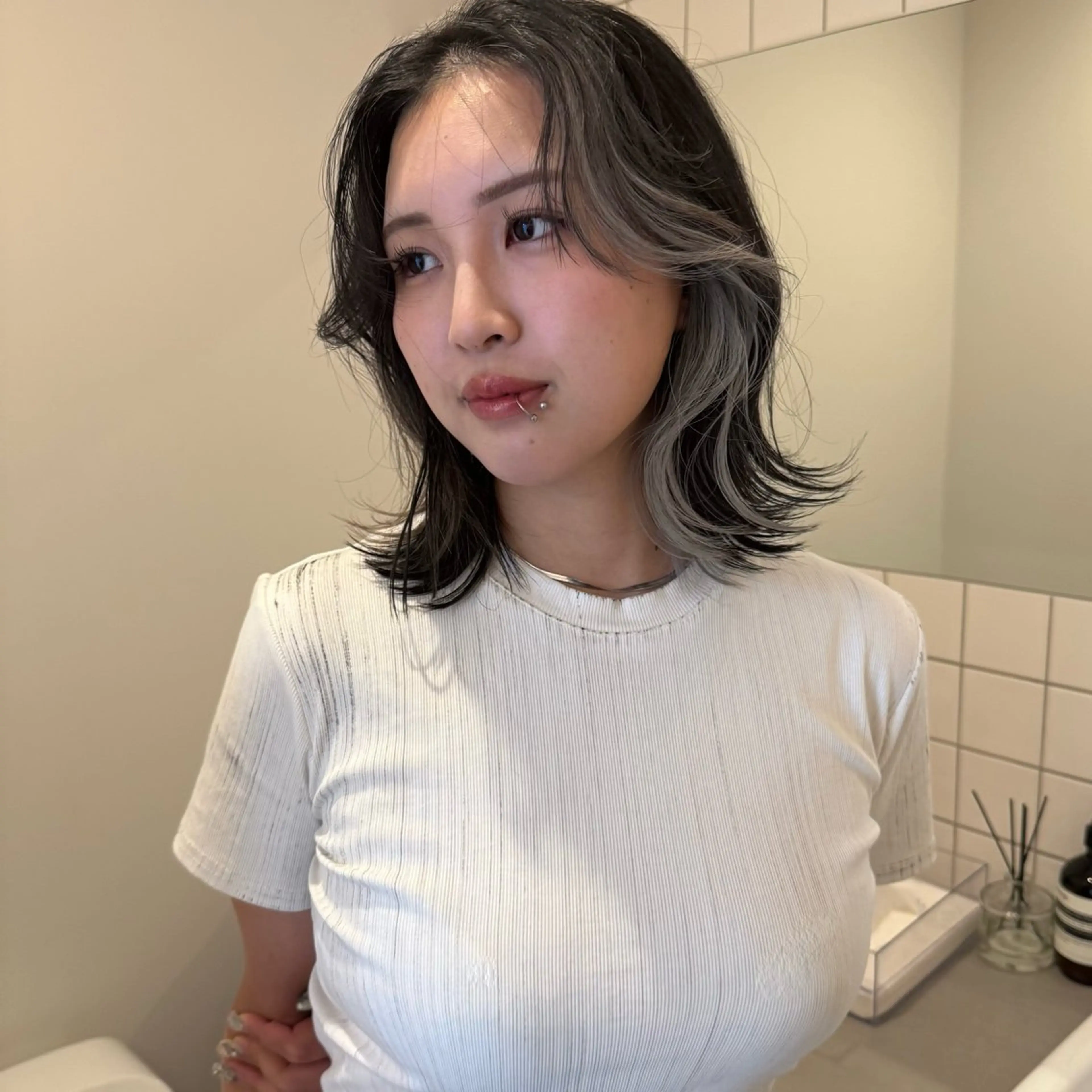 ミディアム ヘアカラー 舟橋耀/ブリーチカラ ー/レイヤーカットのヘアスタイル