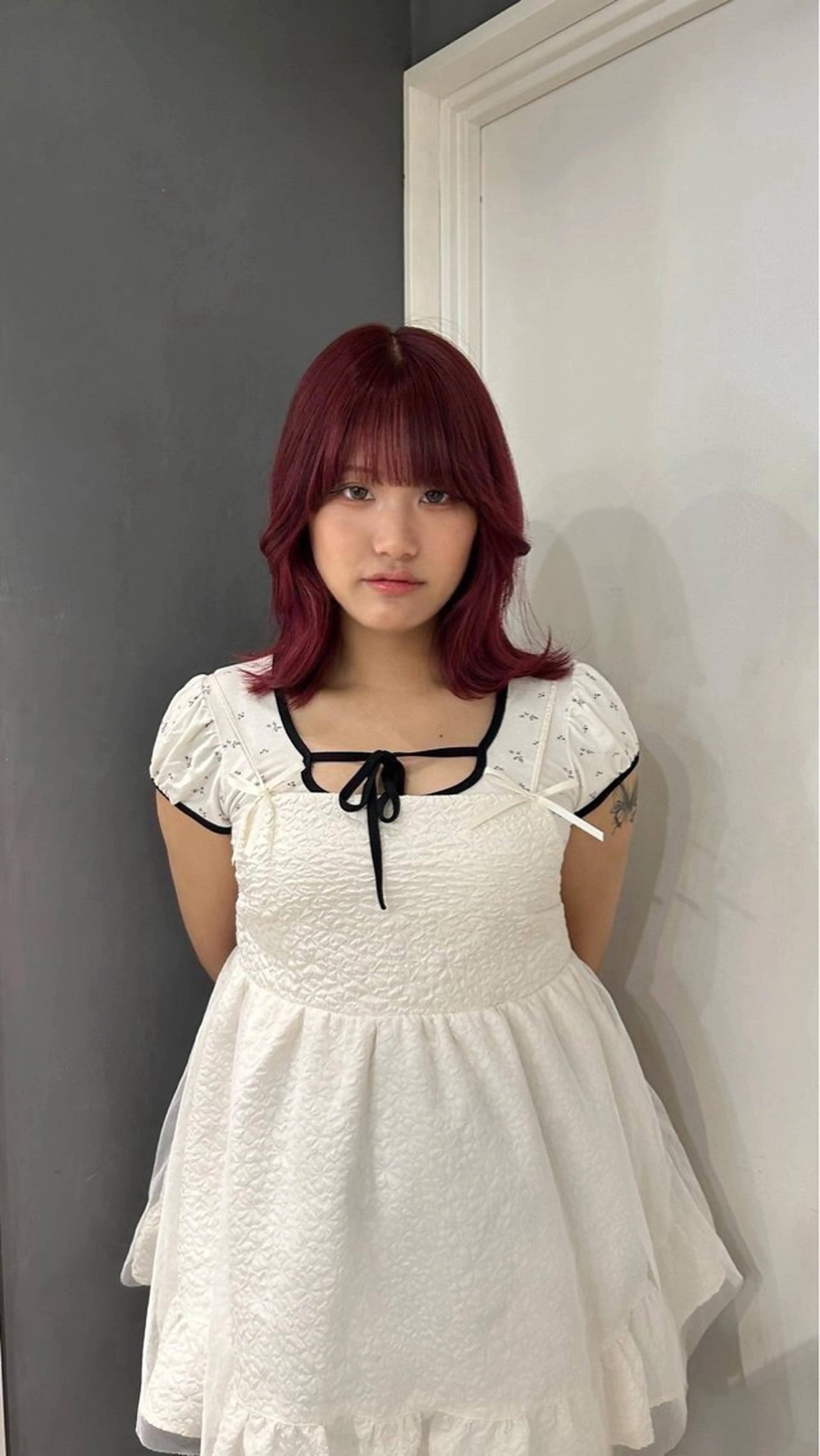 ミディアム カット ヘアカラー トリートメント えり 堀江/ボブ /透明感/レイヤーのヘアスタイル