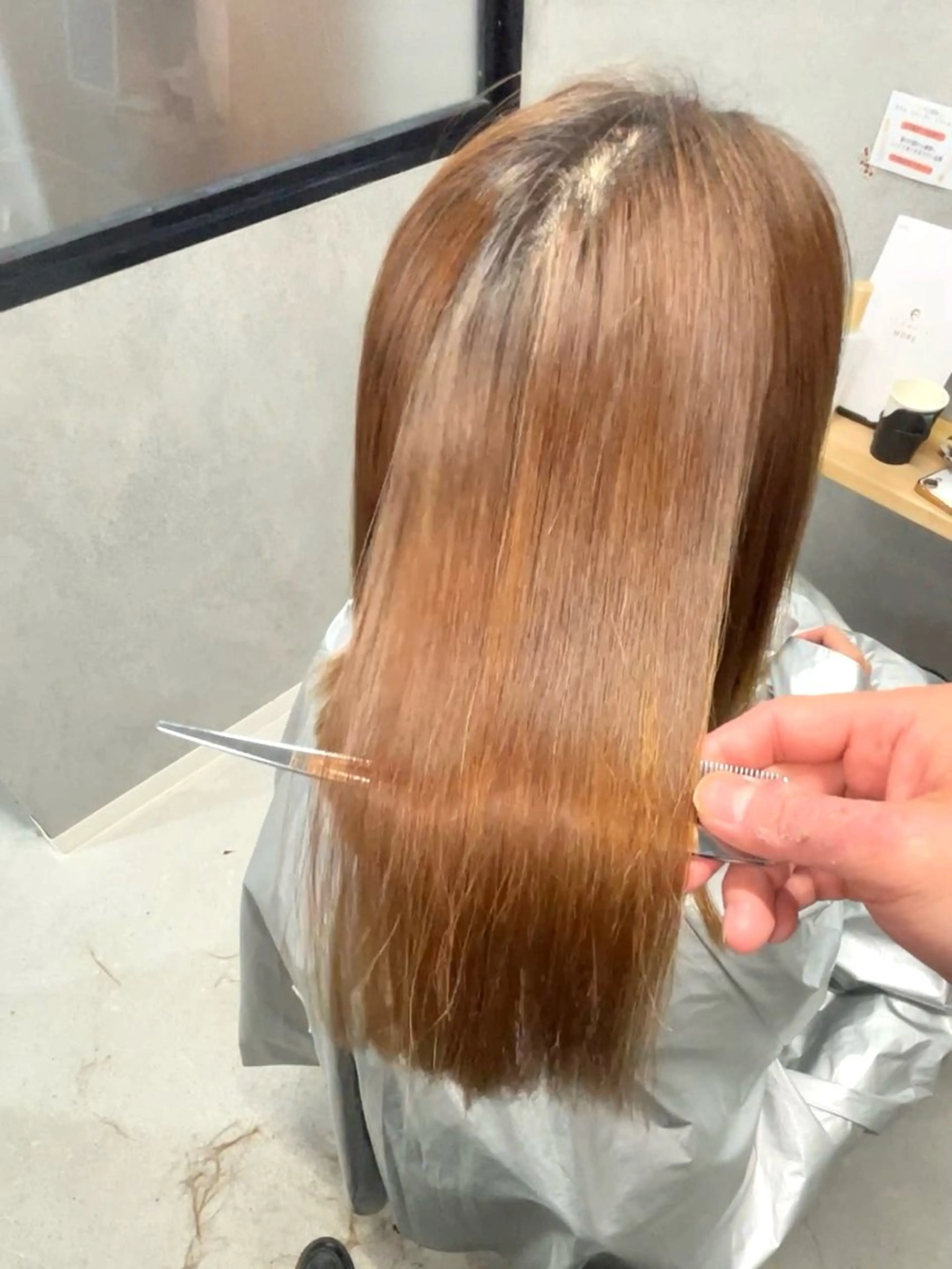 セミロング 縮毛矯正 透明感カラー/レイヤ ー/顔まわり/辻部のヘアスタイル