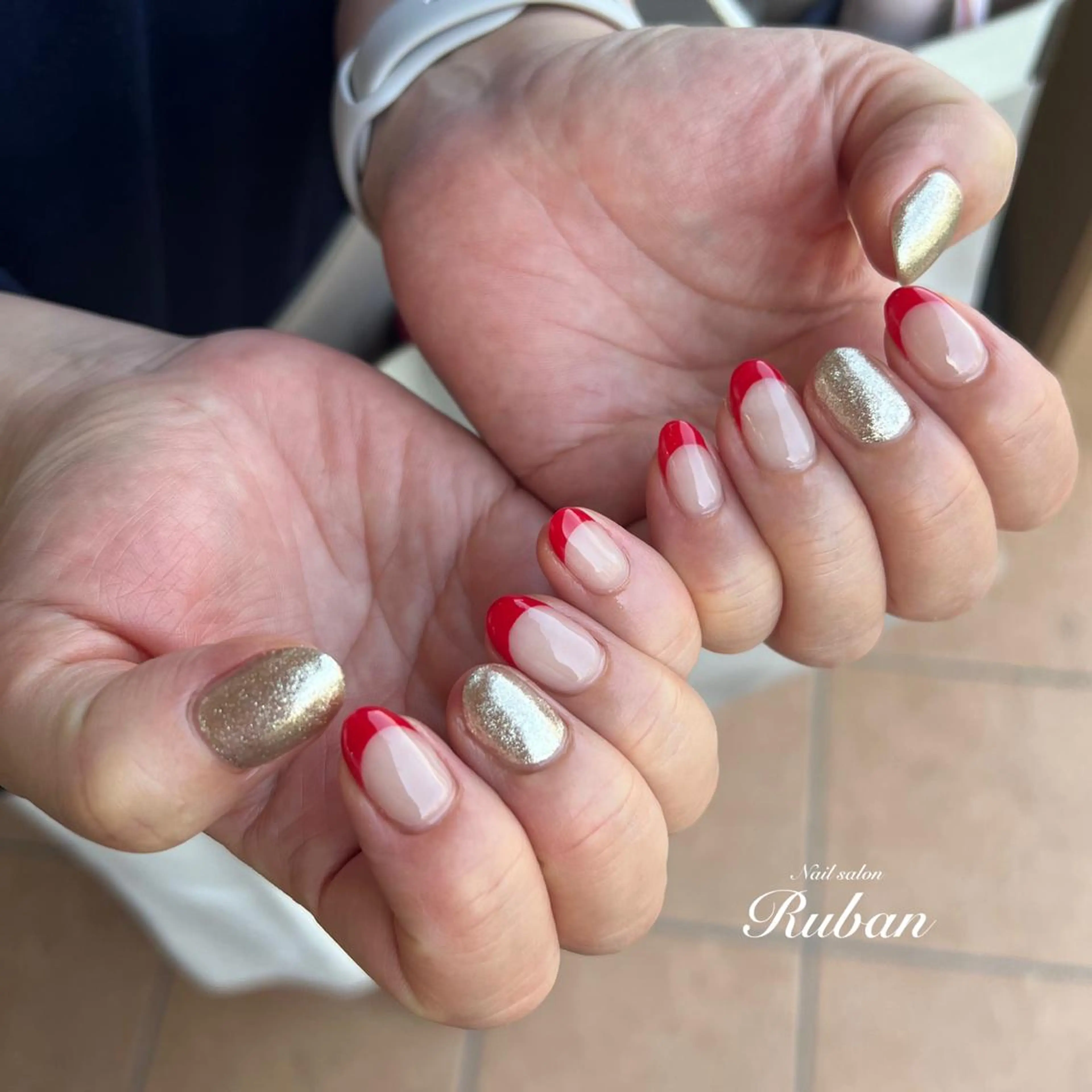 ネイル フレンチネイル 赤色 シンプルネイル Nail salon Rubanのネイルデザイン