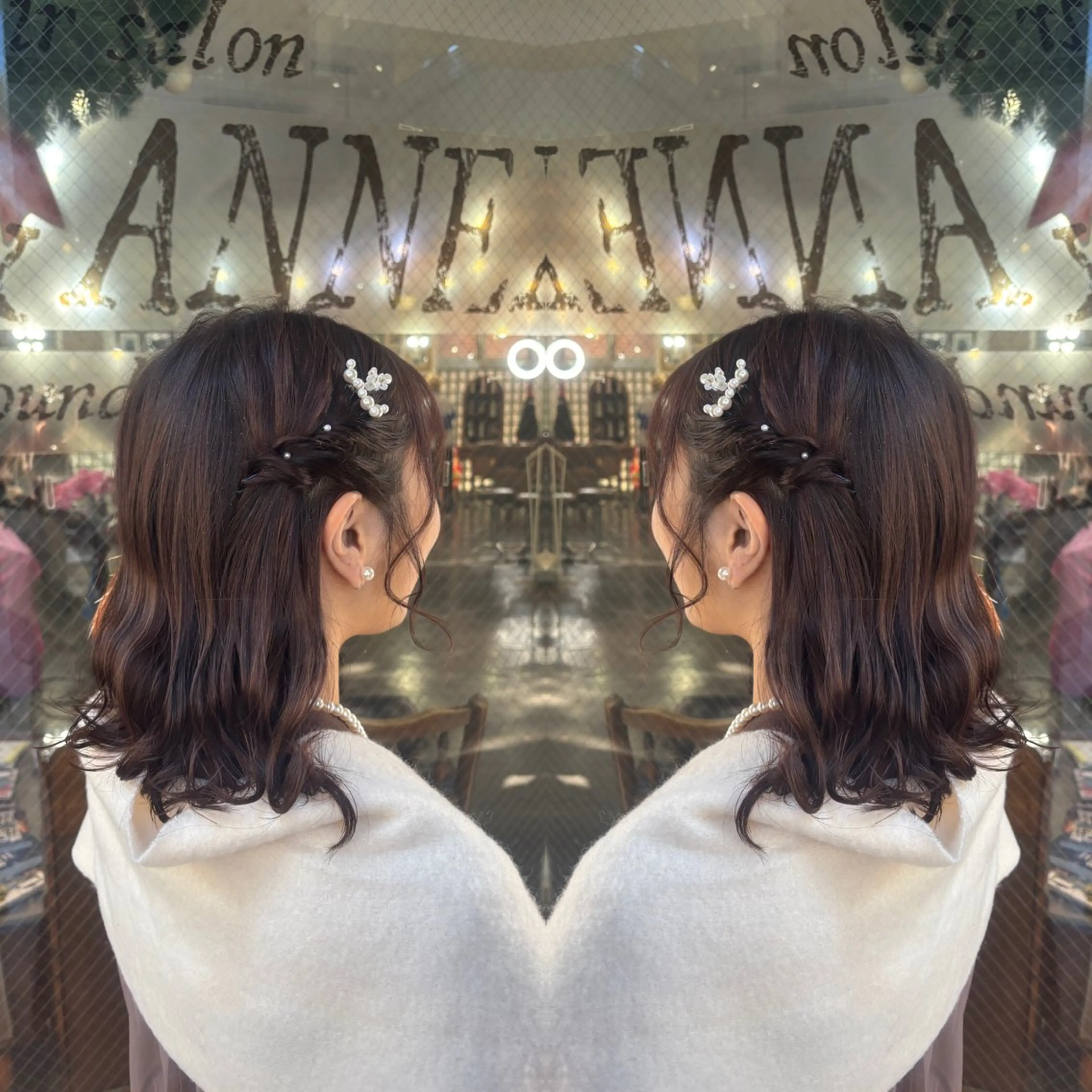 ミディアム ヘアアレンジ ヘアセット 💎ハイトーン/艶 カラー モエカ💎のヘアスタイル