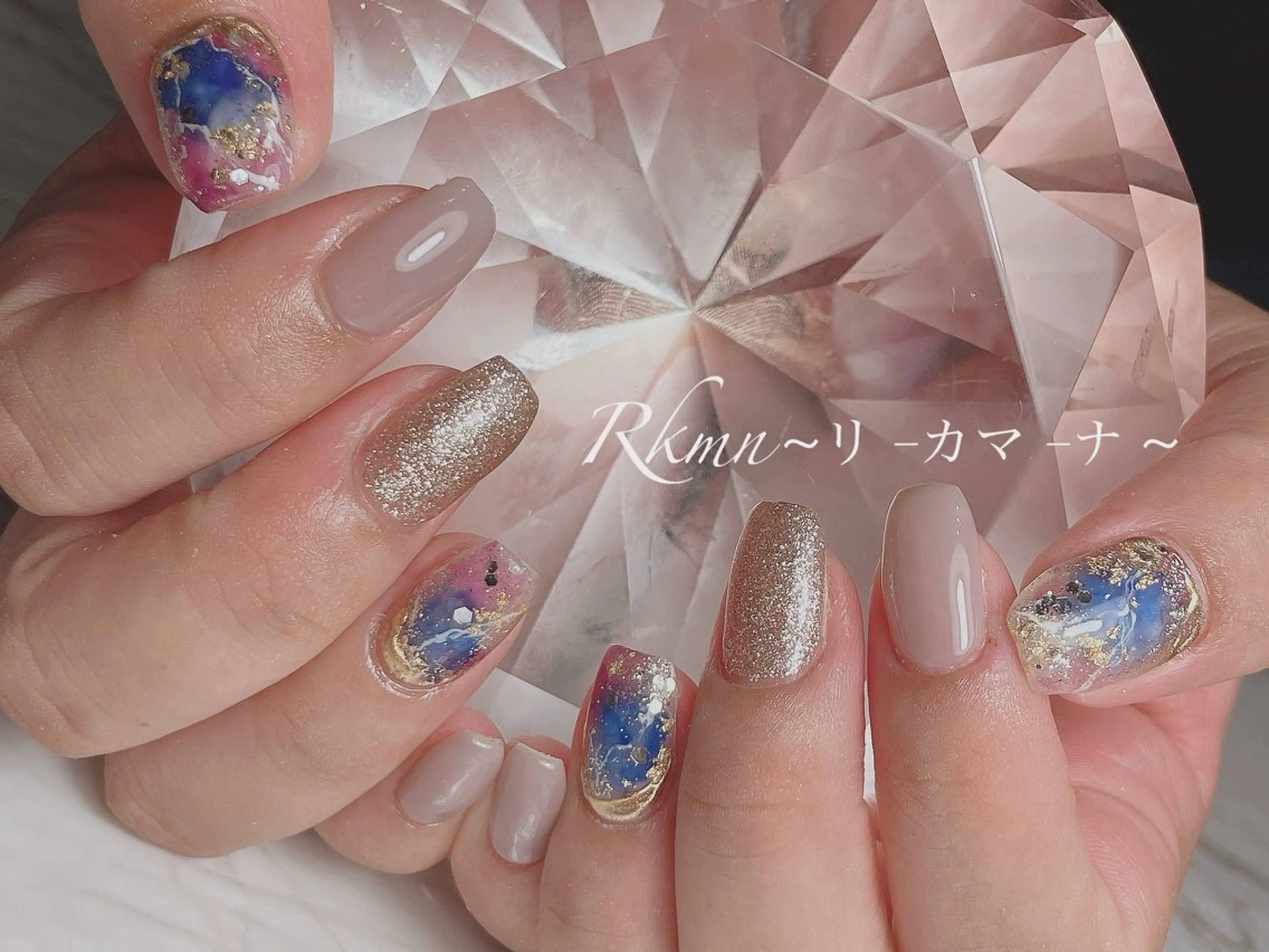ネイル アートネイル ミラーネイル ニュアンスネイル 春ネイル ハンドネイル フットネイル ハンドケア Rkmn ~リ-カマ-ナ~のネイルデザイン