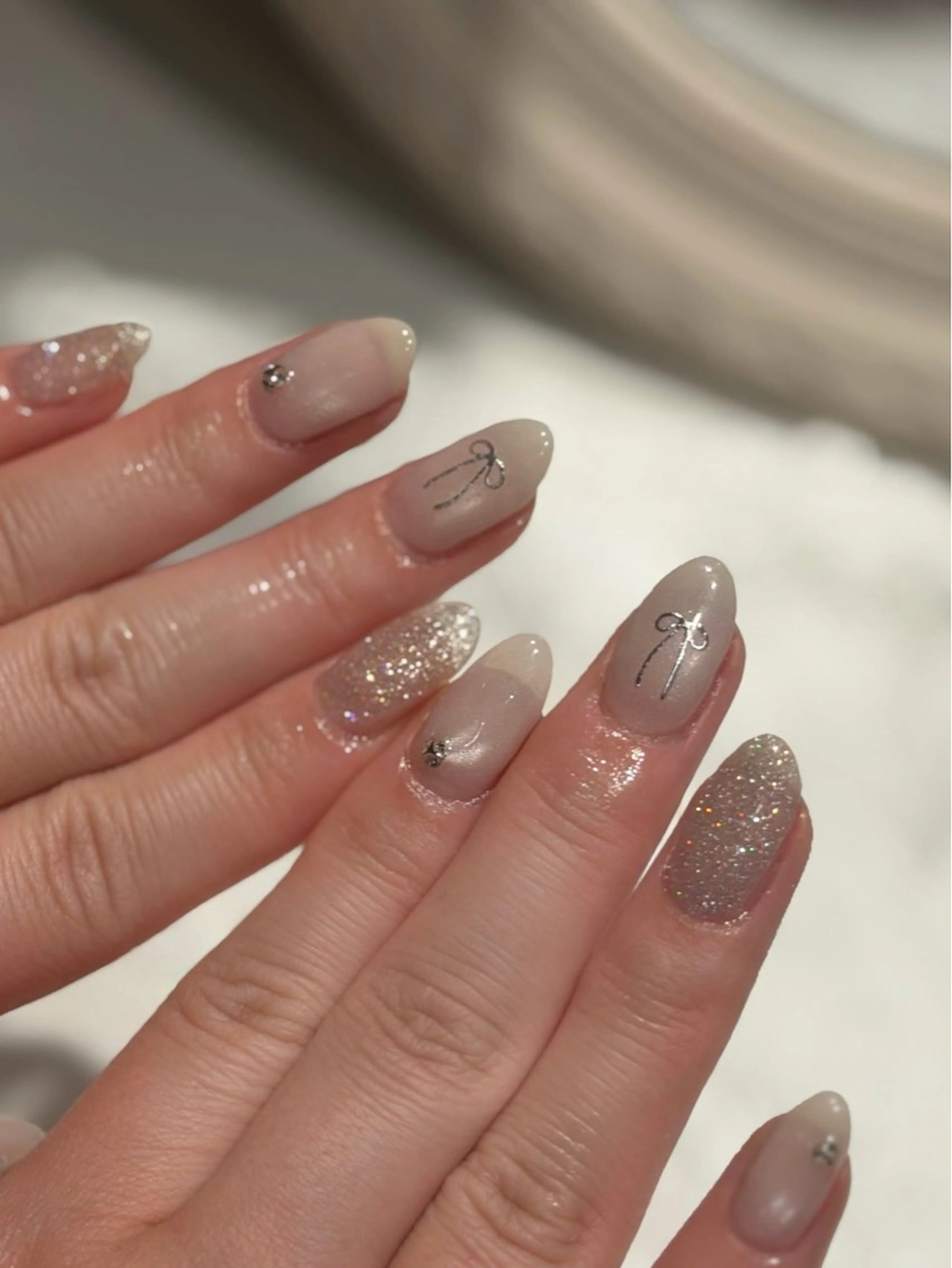 ネイル 持ち込み シンプルネイル yume 大人ガーリーネイルのネイルデザイン