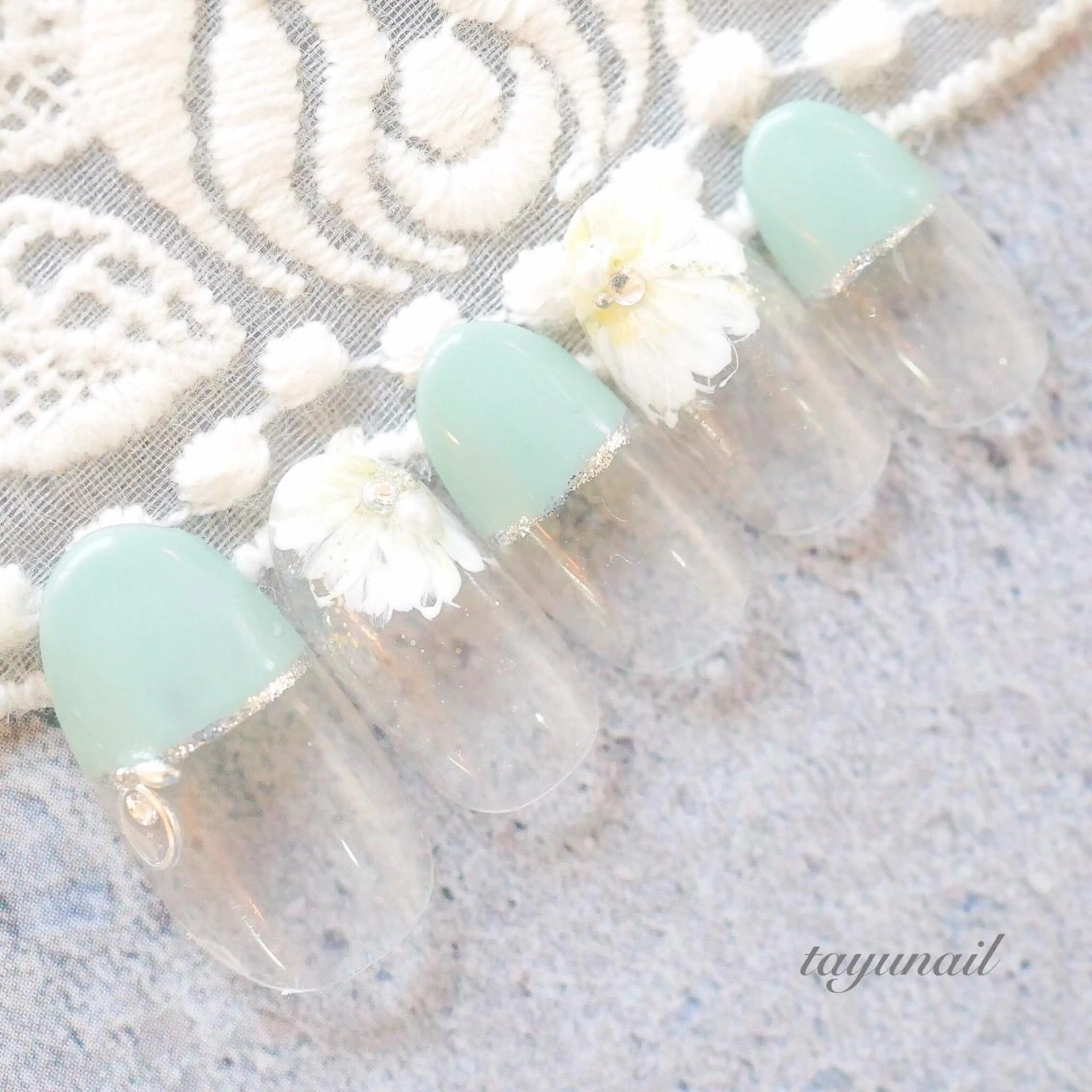 ネイル アートネイル フラワーネイル フレンチネイル ジェルネイル グリーン ハンドネイル ネイルサロン・ネイルスクール たゆnail所属・ネイルサロン 【たゆnail】のネイルデザイン