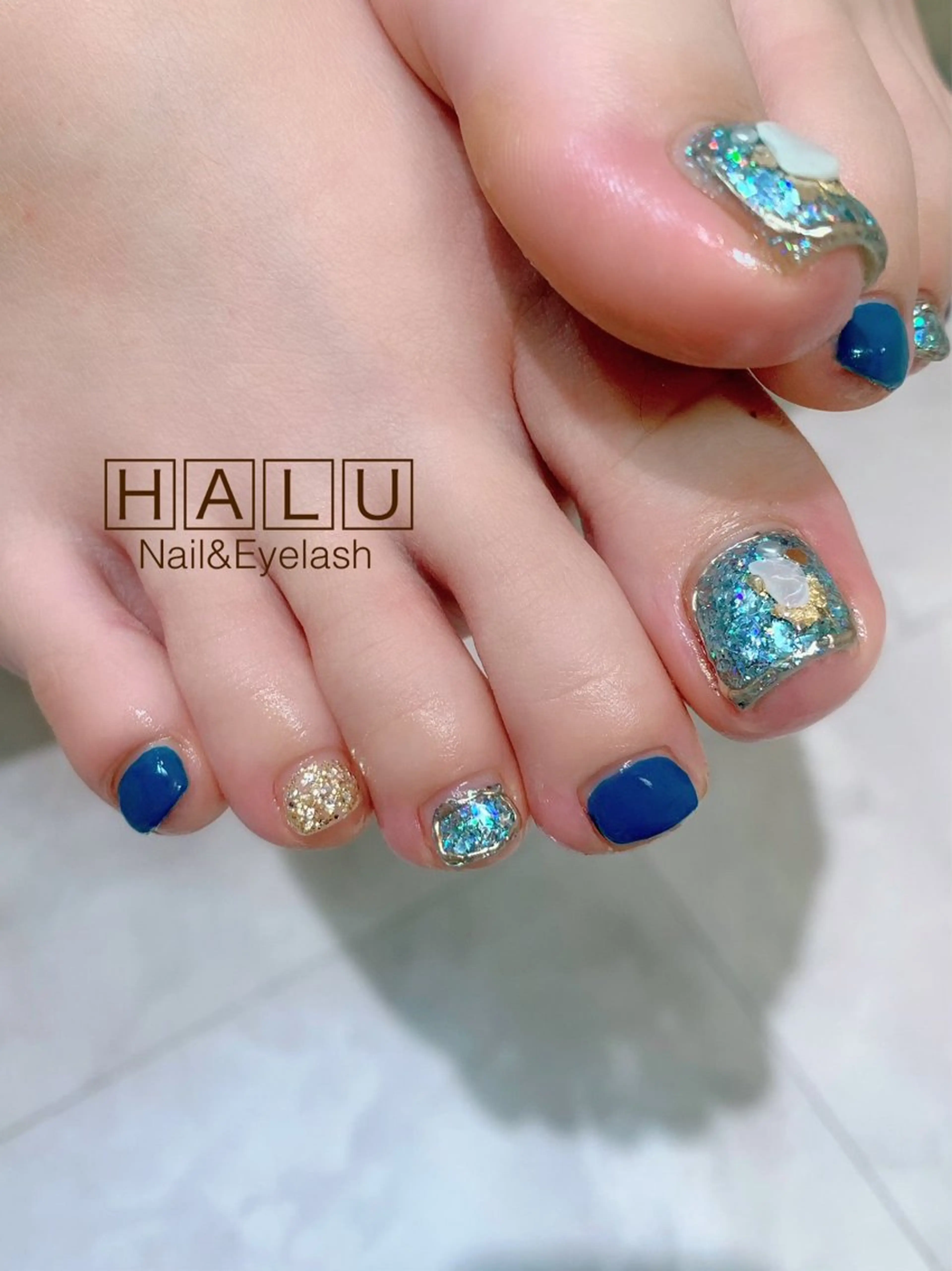 ネイル ブルー キラキラネイル ラメ(グリッター) HALU ハルのネイルデザイン