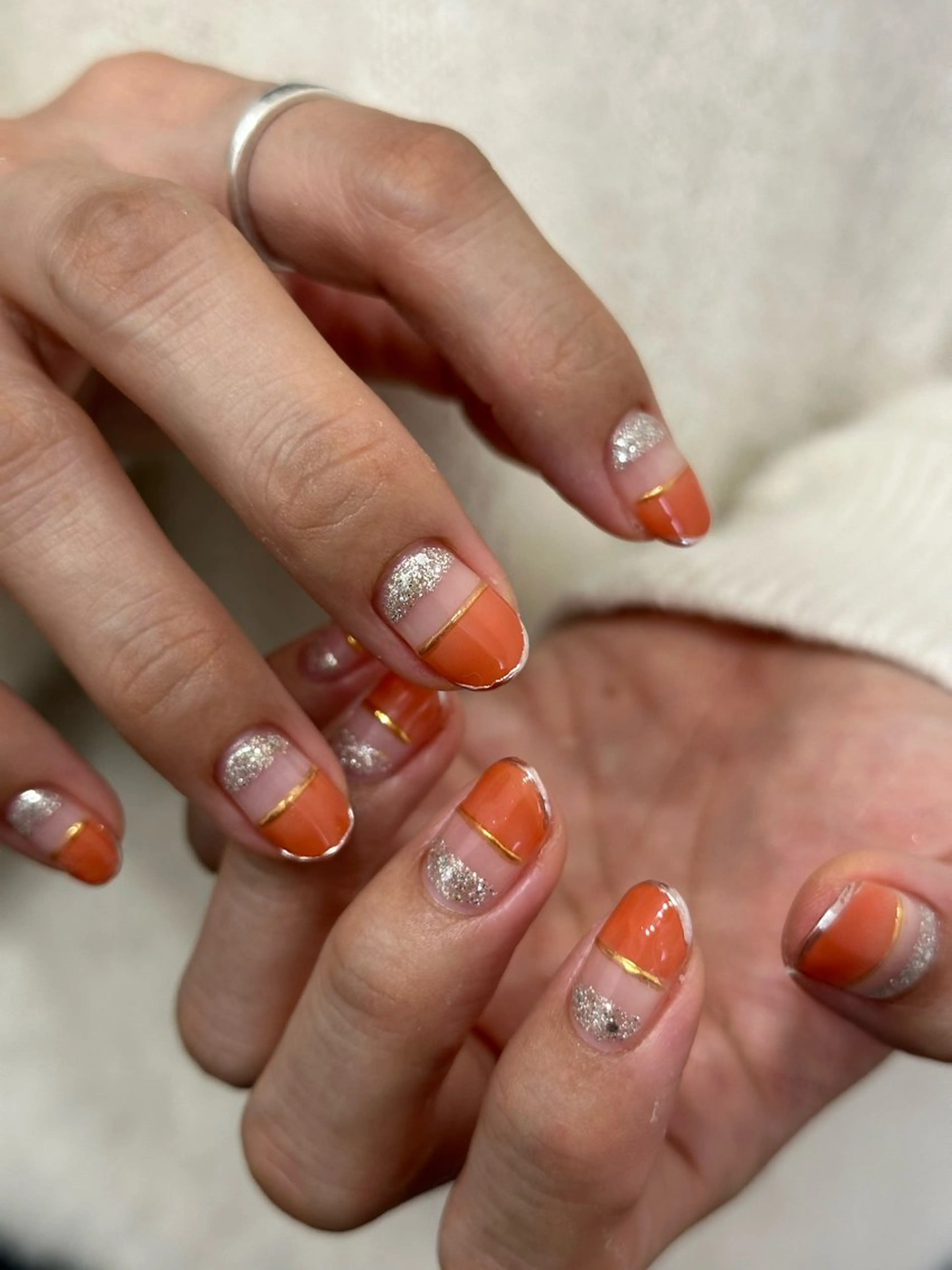 ネイル オレンジ ハンドネイル フットネイル kiii.__ ✴︎*のネイルデザイン