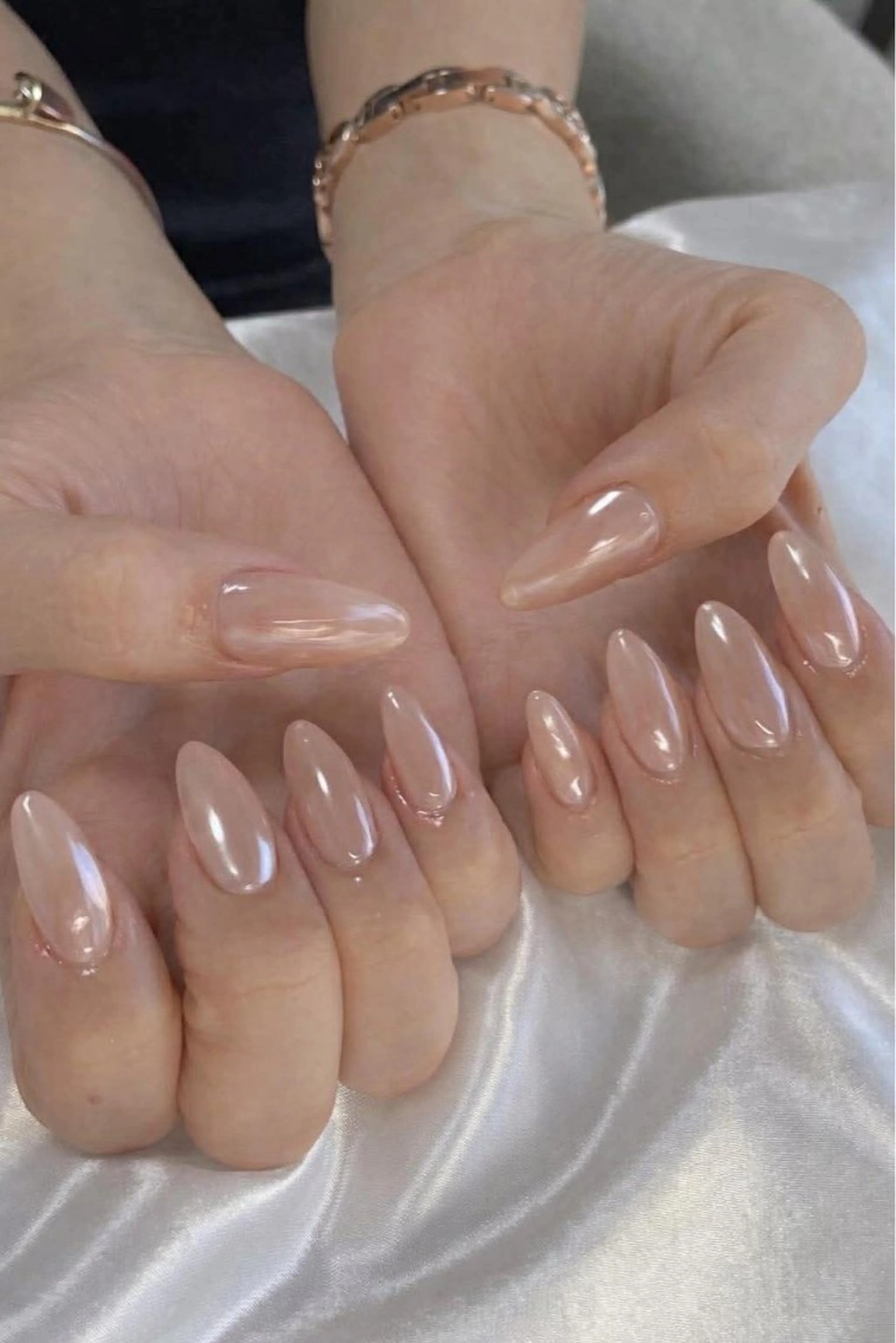 ネイル クリアネイル ミラーネイル ピンク ハンドネイル Zen 博多ネイルサロンのネイルデザイン