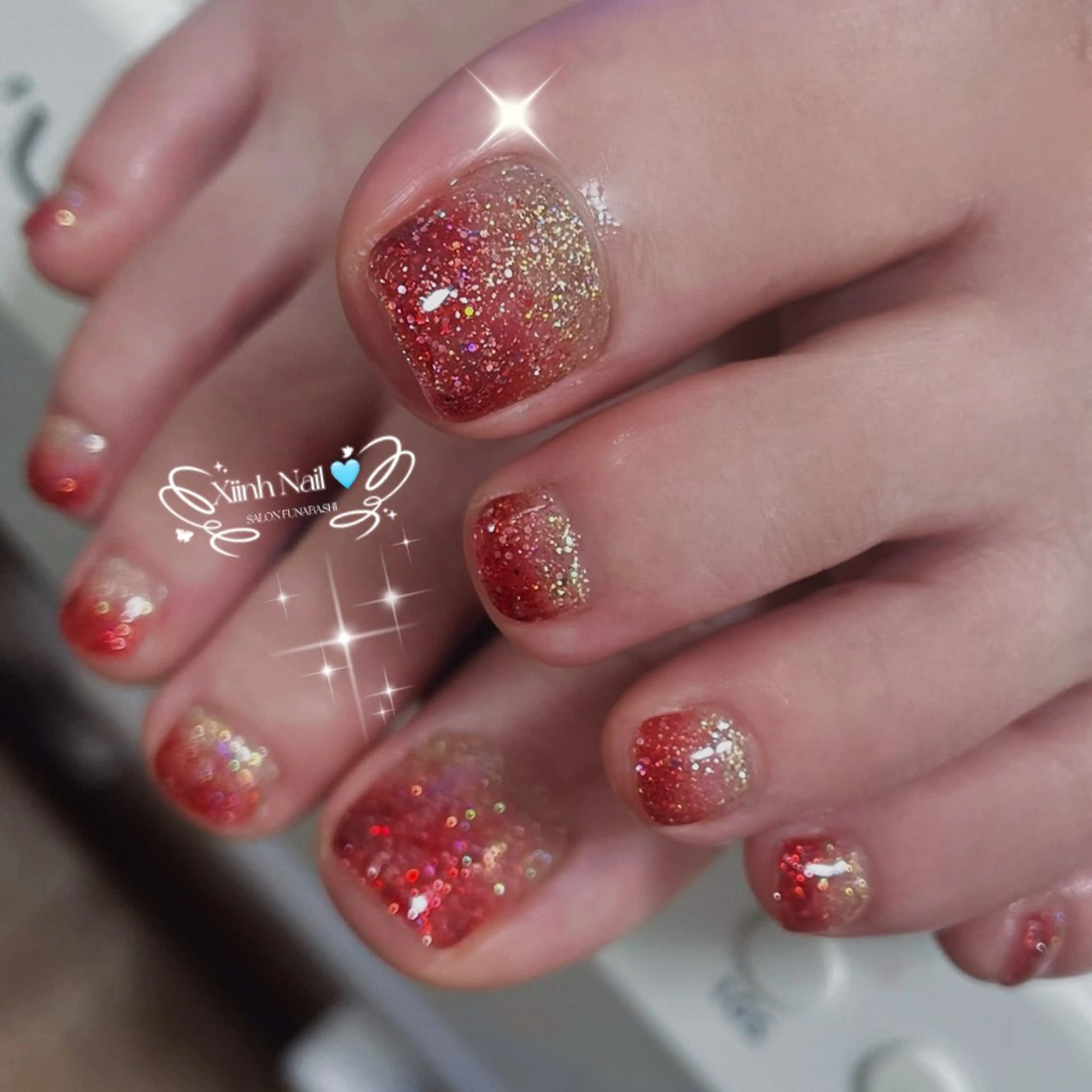 ネイル チークネイル 桜ネイル 長さ出し フットネイル ジェルネイル フットネイル XIINH NAIL SALONのネイルデザイン