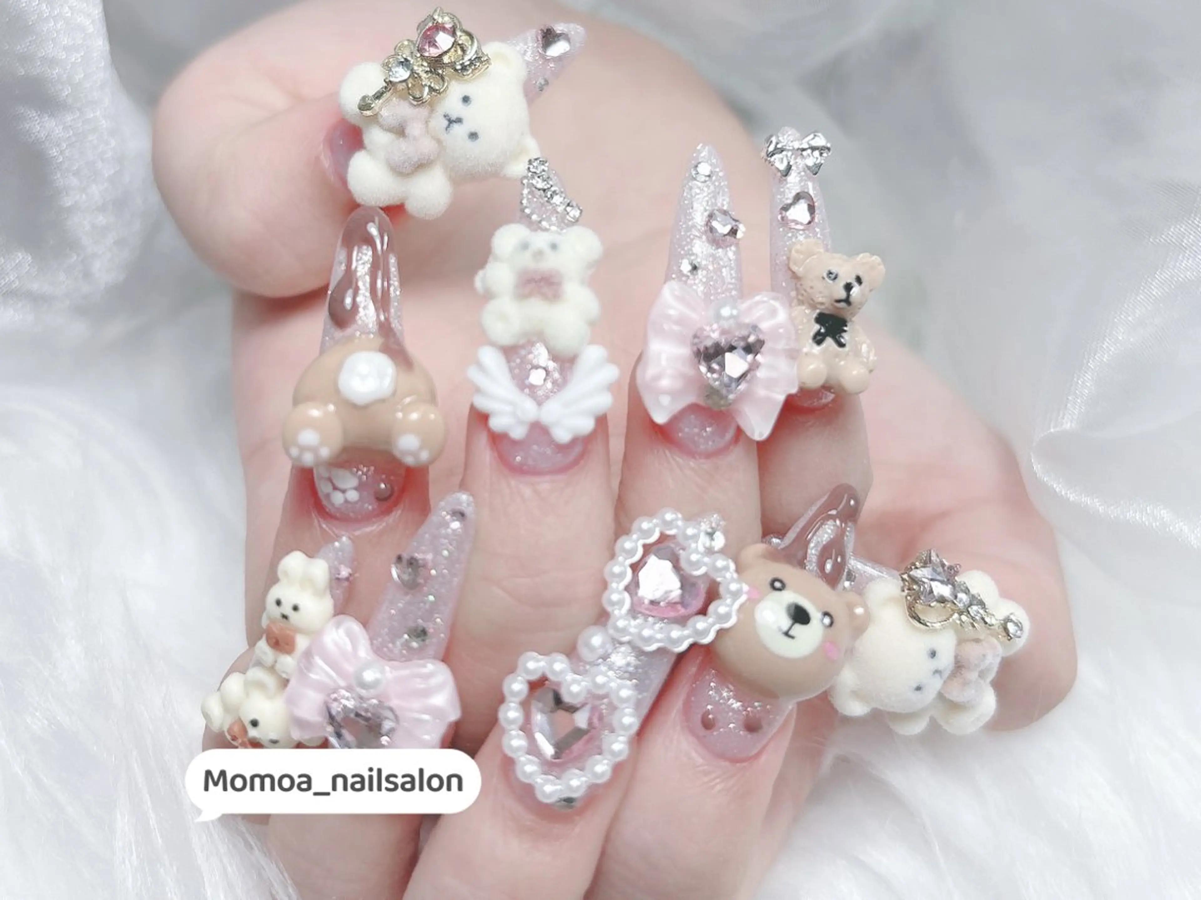 ネイル 成人式 キラキラネイル 大理石ネイル(マーブル) スカルプネイル 夏ネイル ハンドネイル MoMoA Nail ネイル長さ出し専門店のネイルデザイン