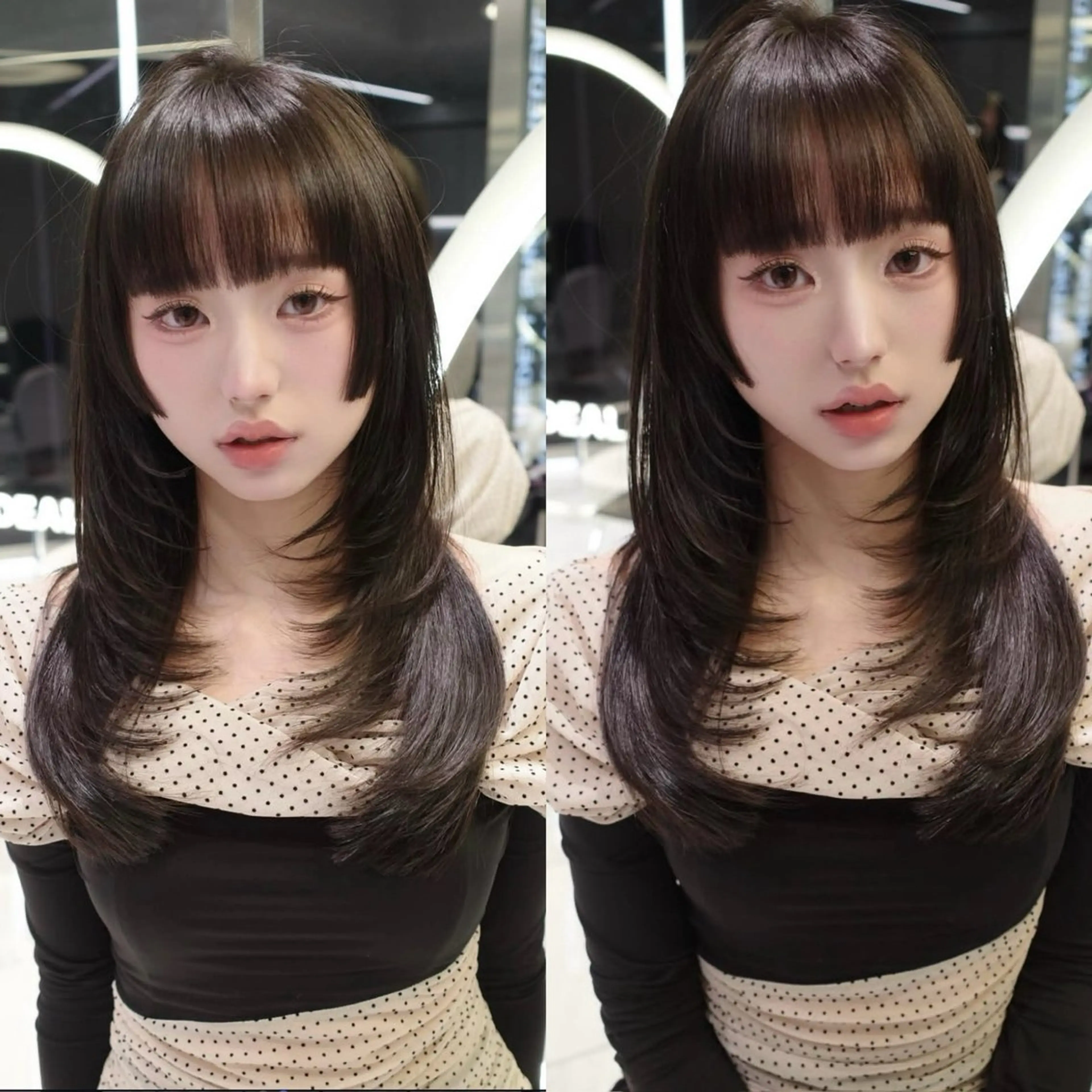 セミロング くびれヘア 顔周りカット ハイレイヤー 韓国風ヘア レイヤーカット カット ヘアカラー トリートメント がわ/ハイレイヤー /ハイトーンカラーのヘアスタイル