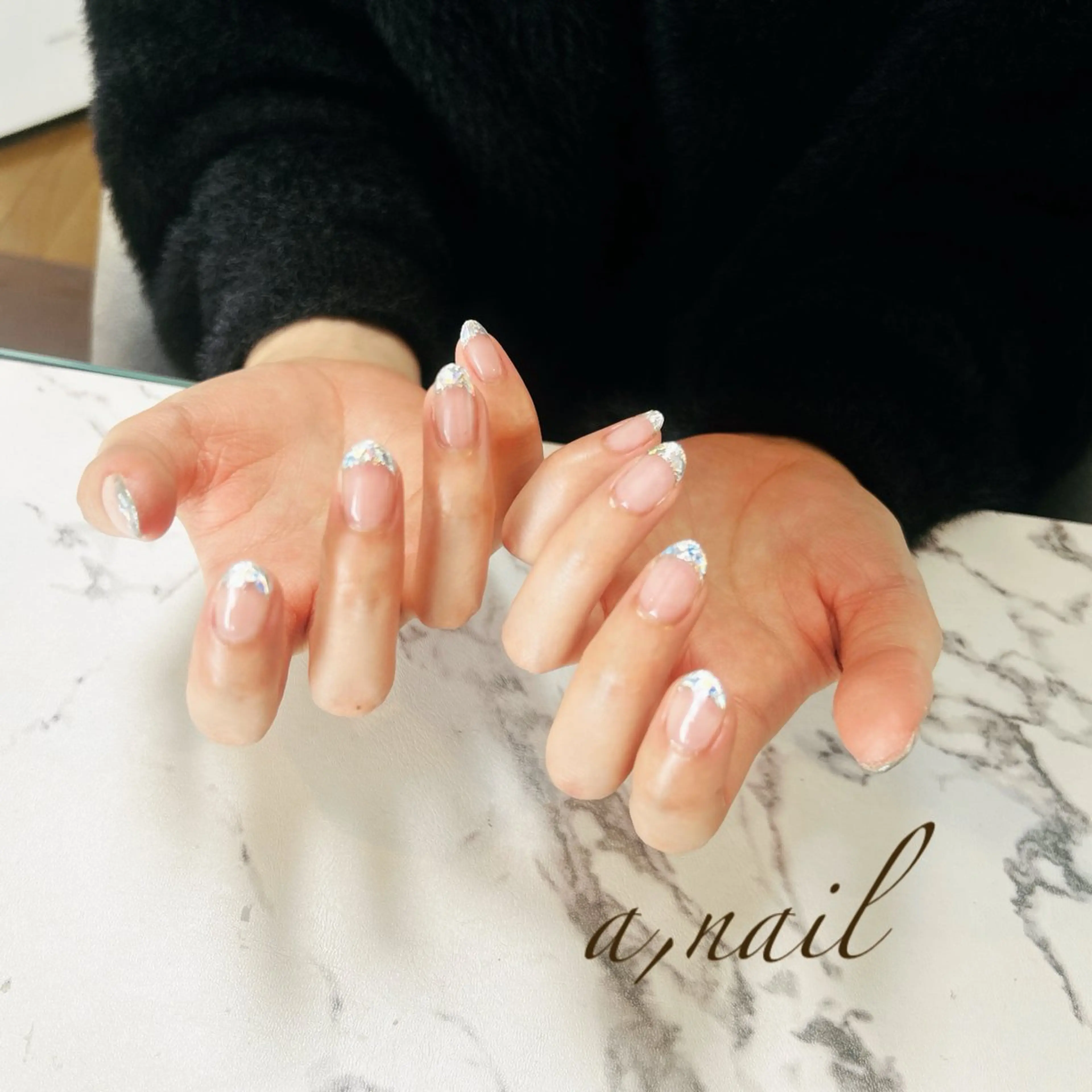 ネイル フレンチネイル ジェルネイル ガラスフレンチ パラジェル シンプルネイル ハンドネイル ネイルサロン エーネイルのネイルデザイン