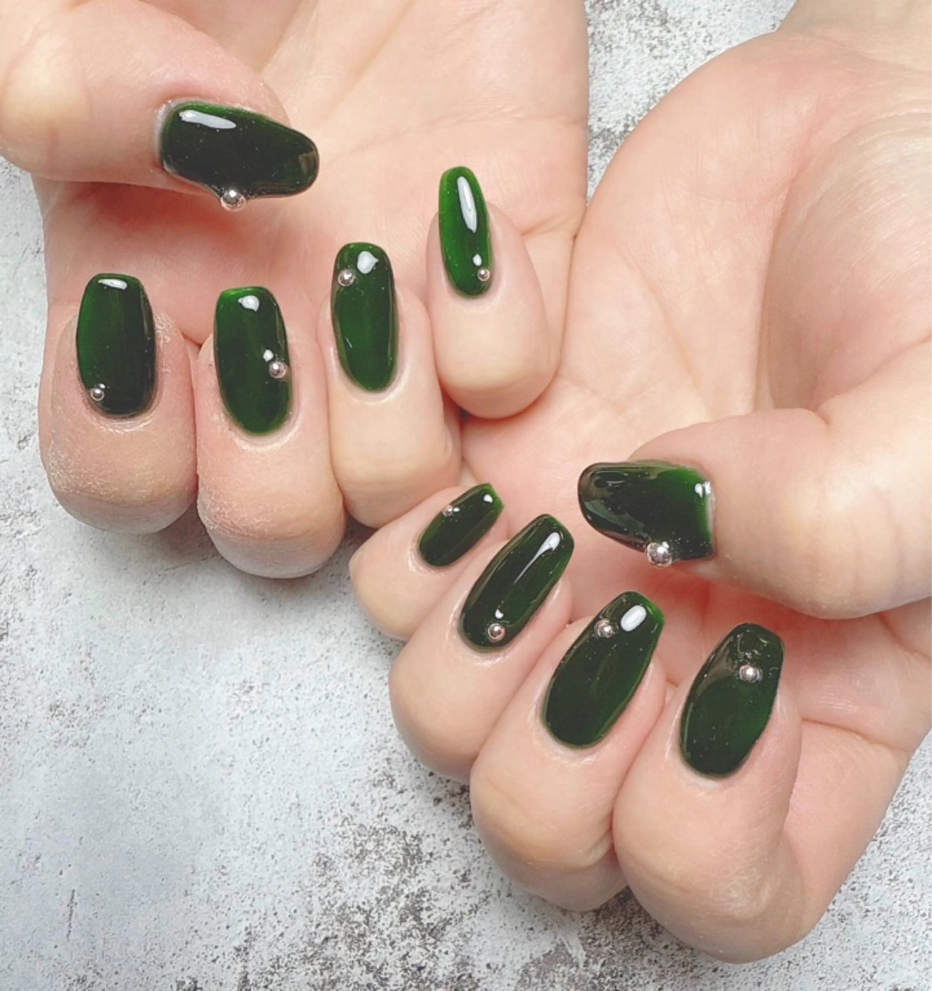 ネイル クリアネイル グリーン ワンカラーネイル ハンドネイル Nailsalon Blueのネイルデザイン