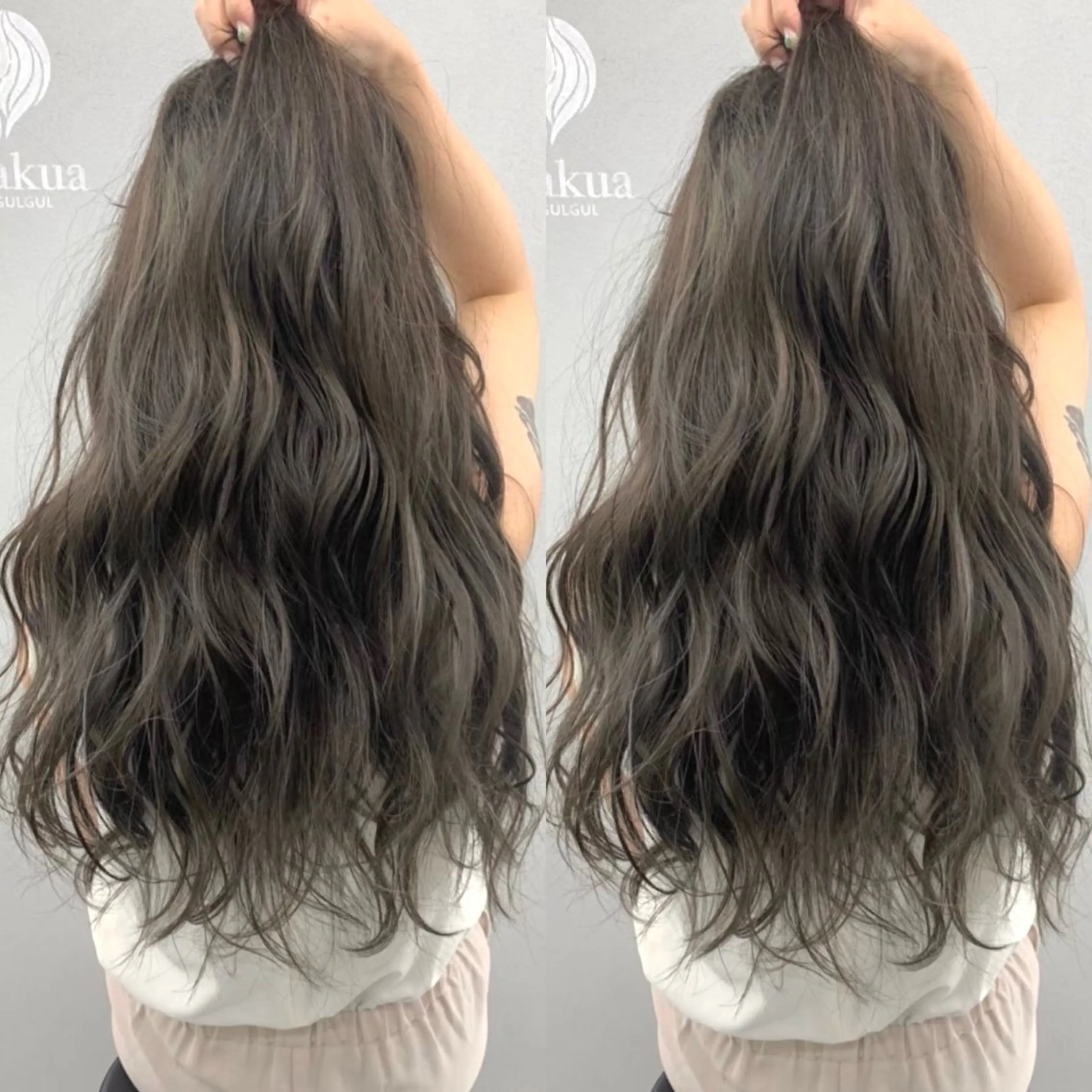 ロング カラー グレージュ シルバー シルバーグレージュ ブリーチ無しダブル カラー🦕まどかのヘアスタイル