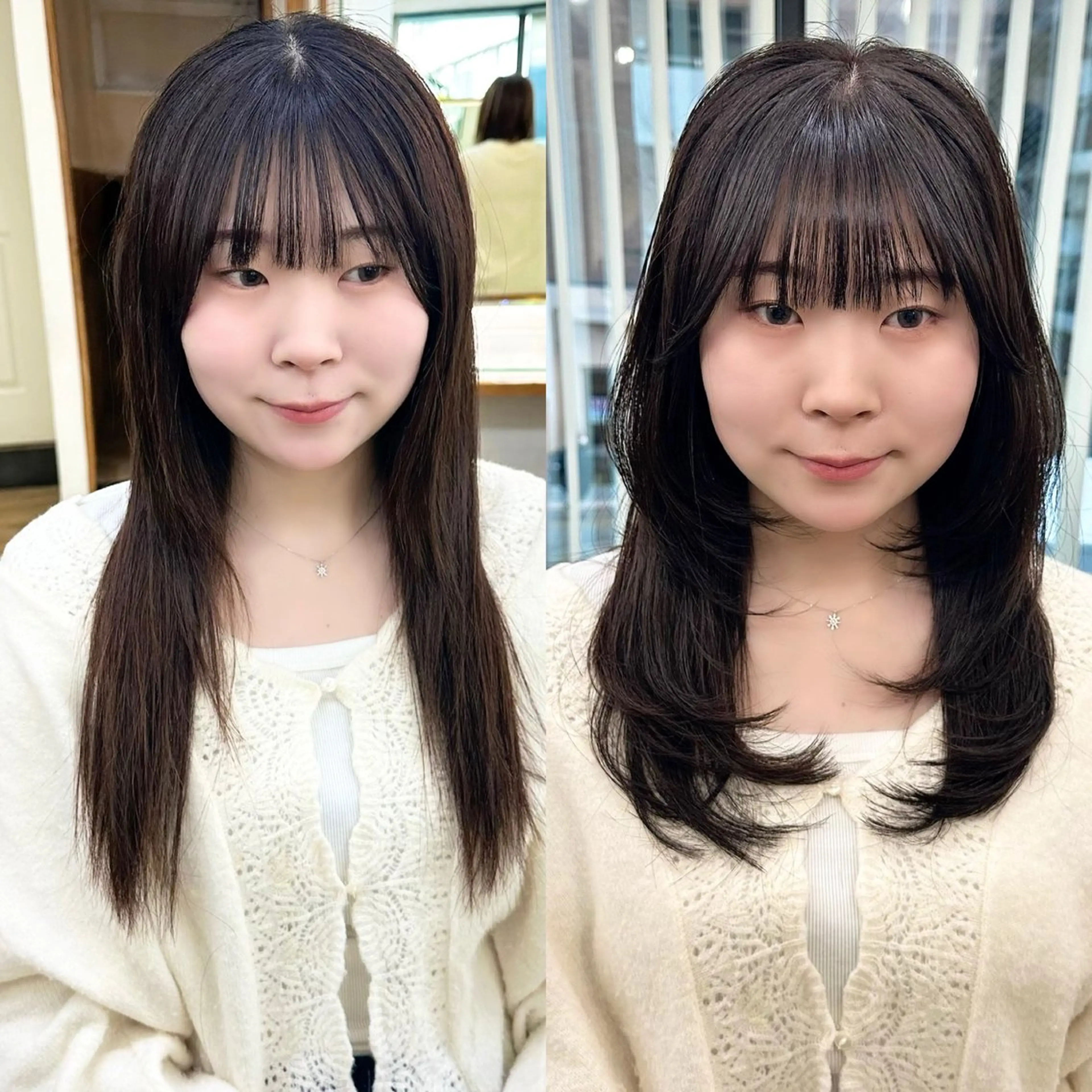 セミロング カラー パーマ ヘアアレンジ メンズ キッズ カット ヘアカラー 縮毛矯正 レイヤーカット 🌿透け感カラーのヘアスタイル