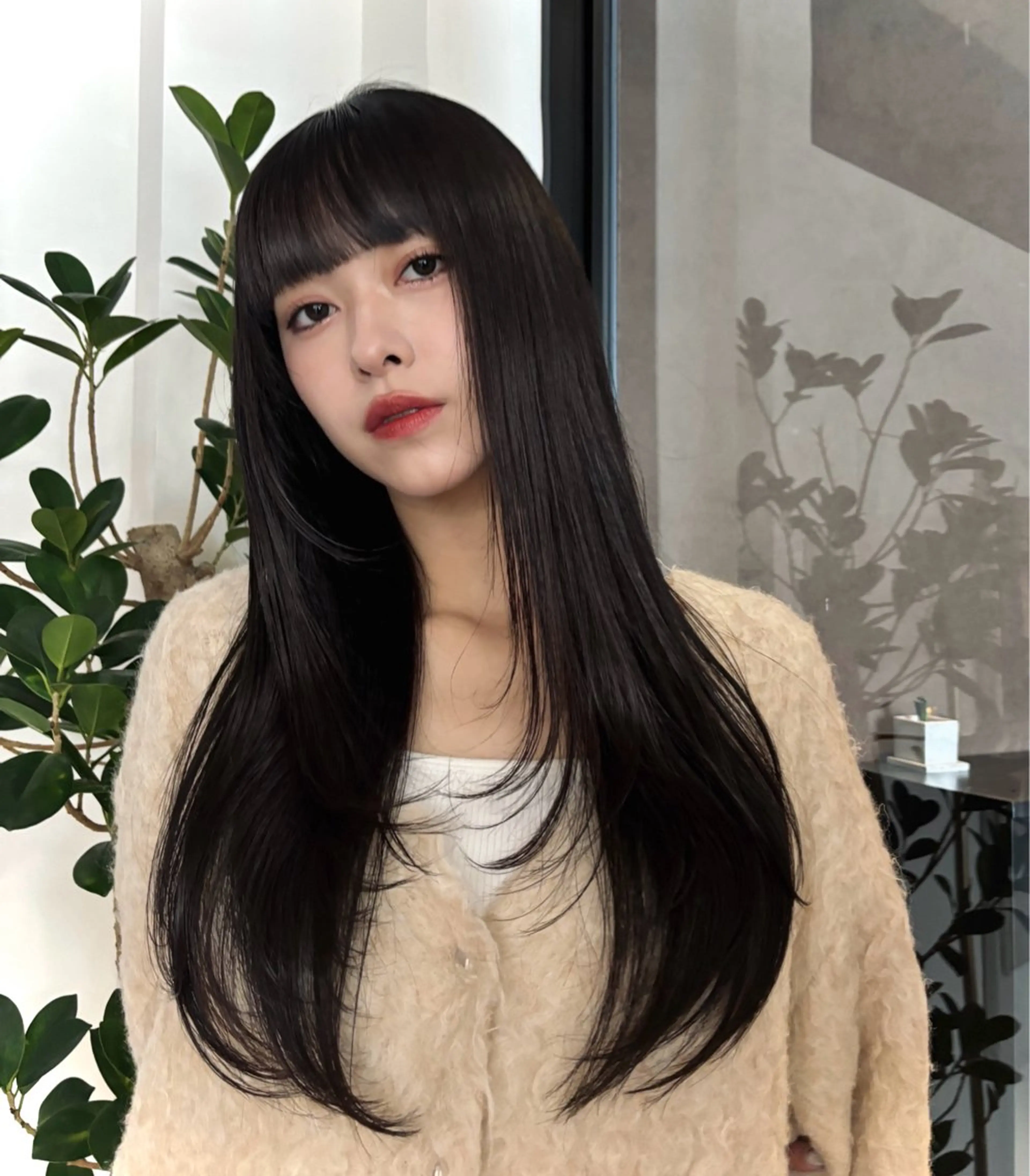 ロング カット 縮毛矯正 トリートメント 韓国風🦋🦋モテ ヘアMIKU/表参道のヘアスタイル