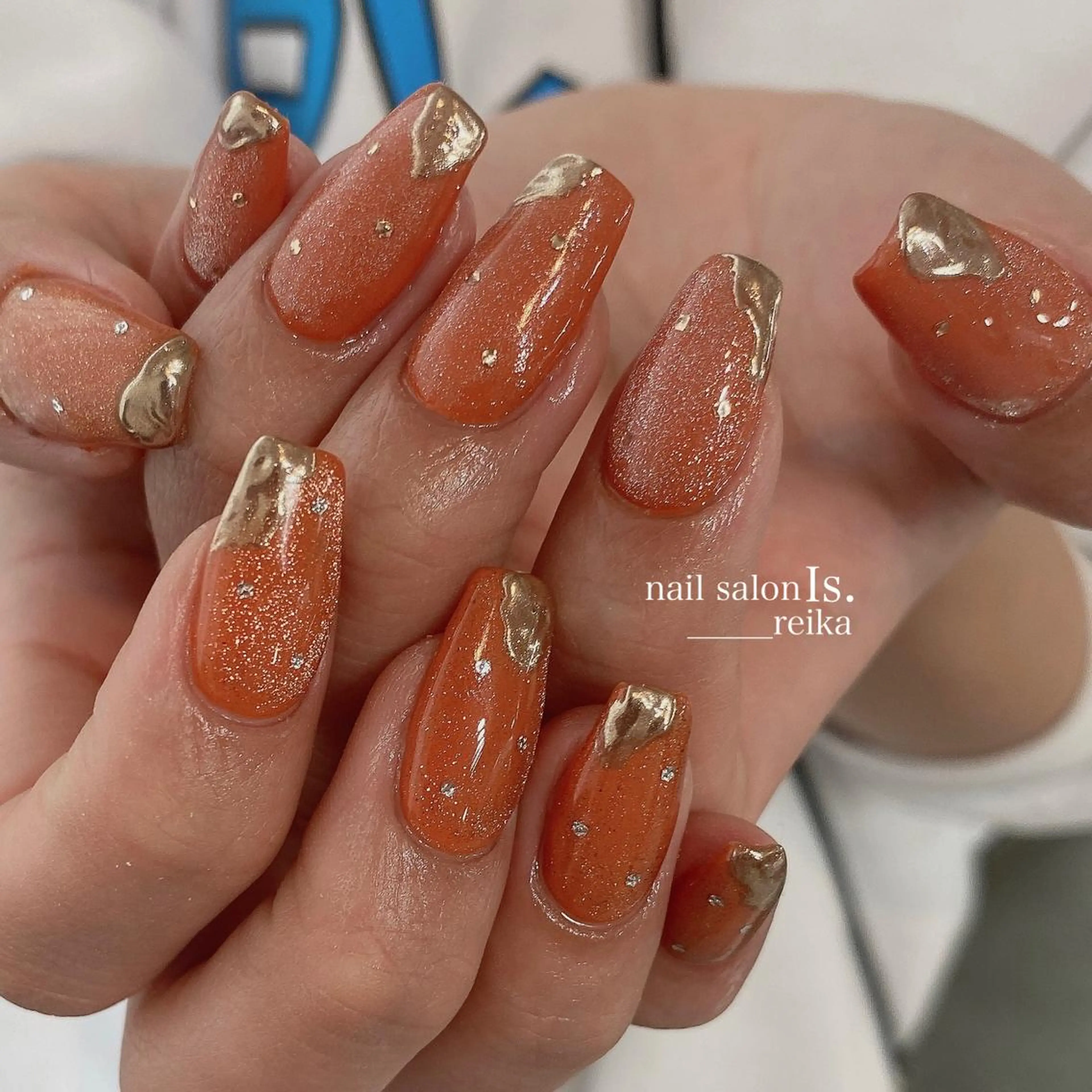 ネイル マグネットネイル オレンジ nail salon Is.  reikaのネイルデザイン