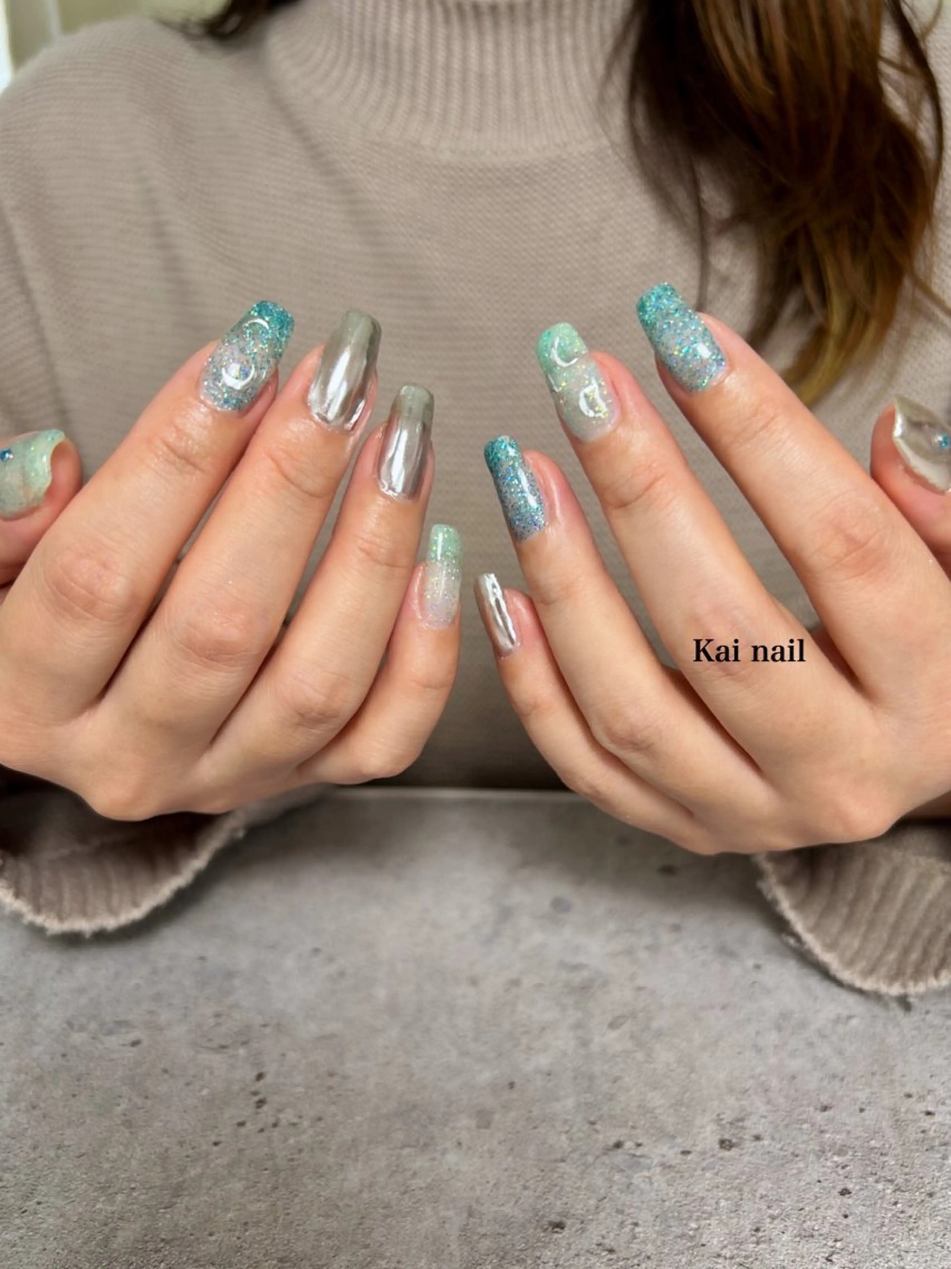 ネイル ブルー 韓国ネイル マグネットネイル ミラーネイル シルバー ハンドネイル Kai  nail Mayukoのネイルデザイン