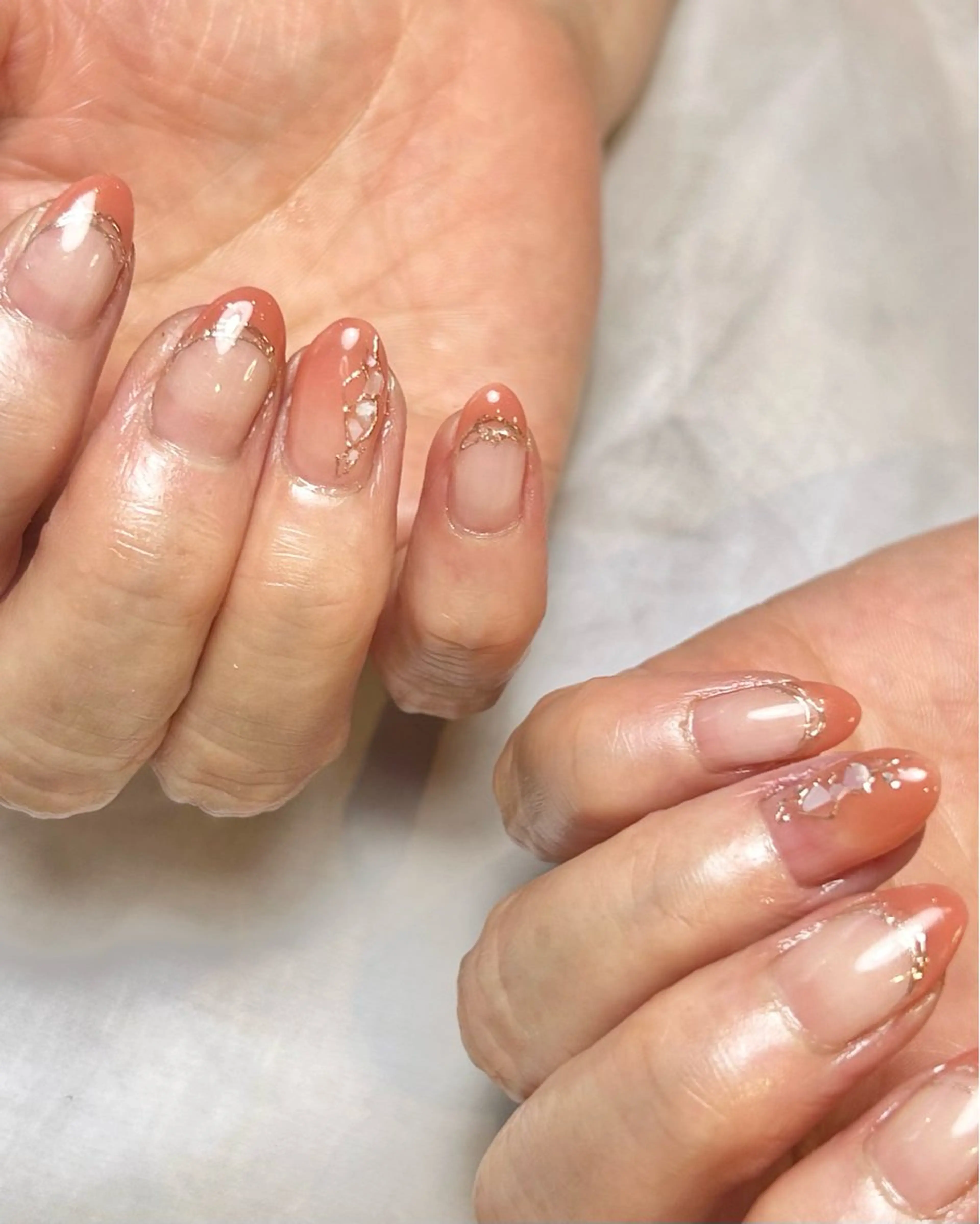 ネイル 持ち込み オレンジ ピンク ハンドネイル Reflection marikoのネイルデザイン