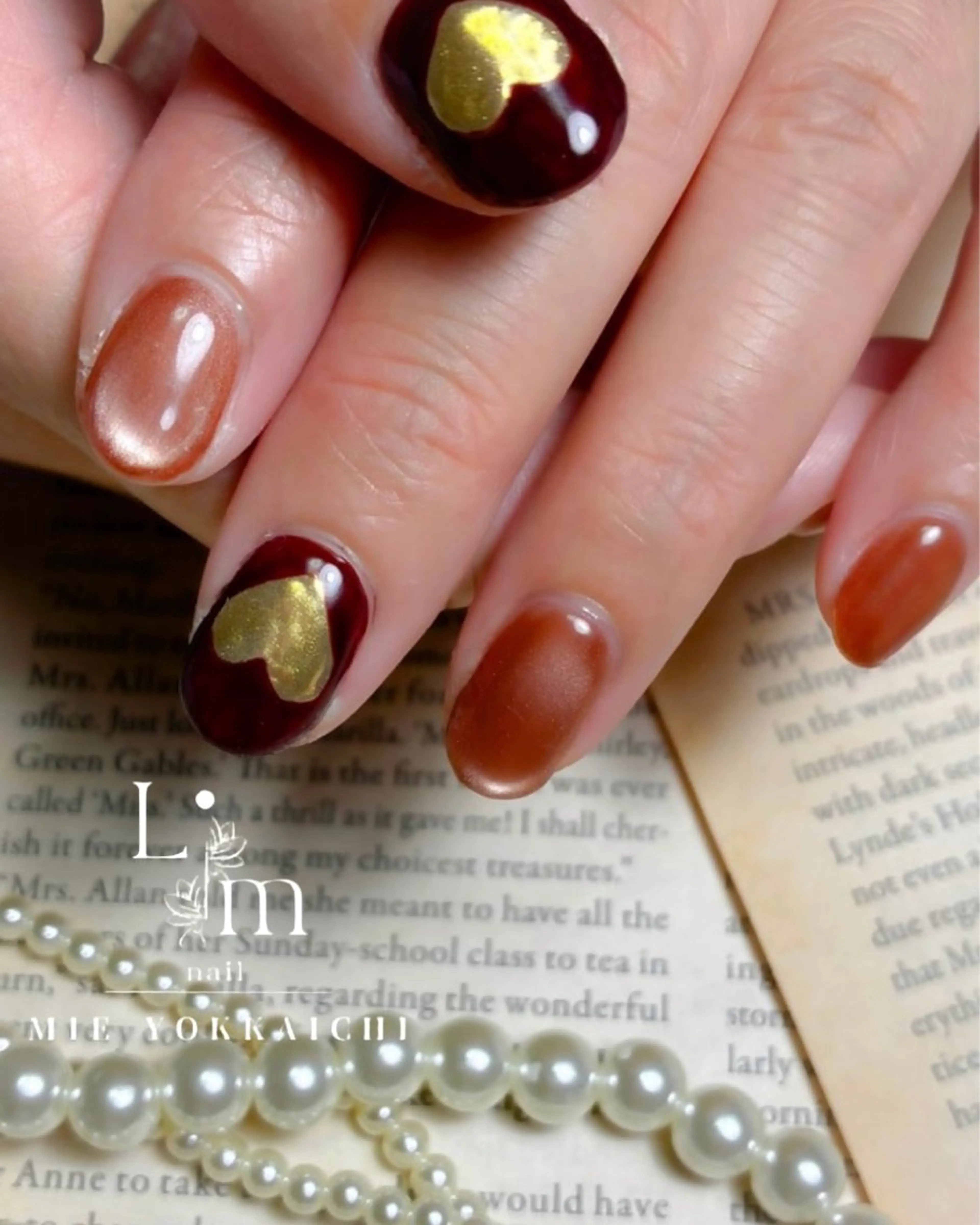 ネイル アートネイル ブラウン マグネットネイル ミラーネイル Li.m nail リム ネイルのネイルデザイン