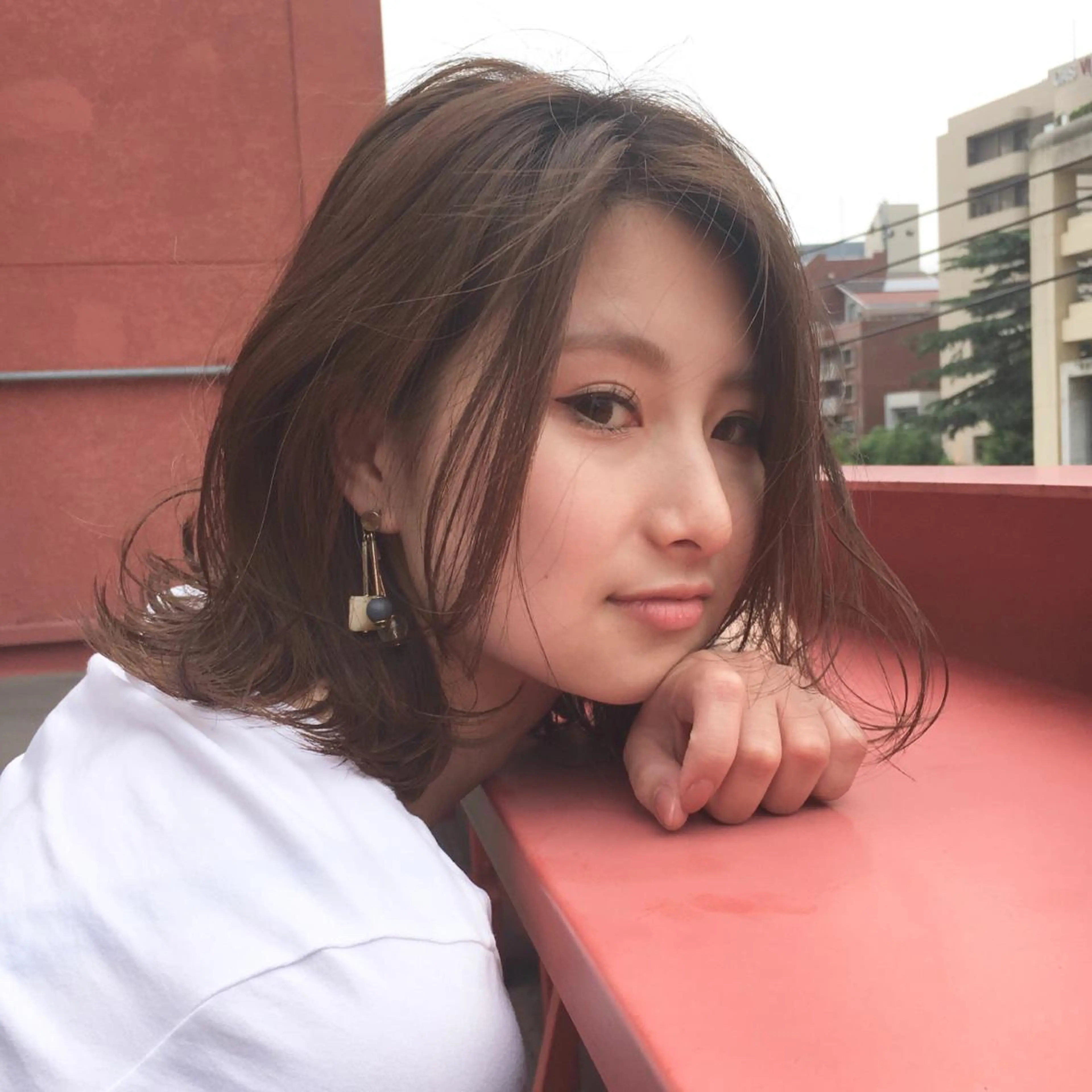 ショート カラー ダブルカラー ボブ 外ハネヘア 薬院:今泉/上川美幸 ボブ/顔周りレイヤーのヘアスタイル