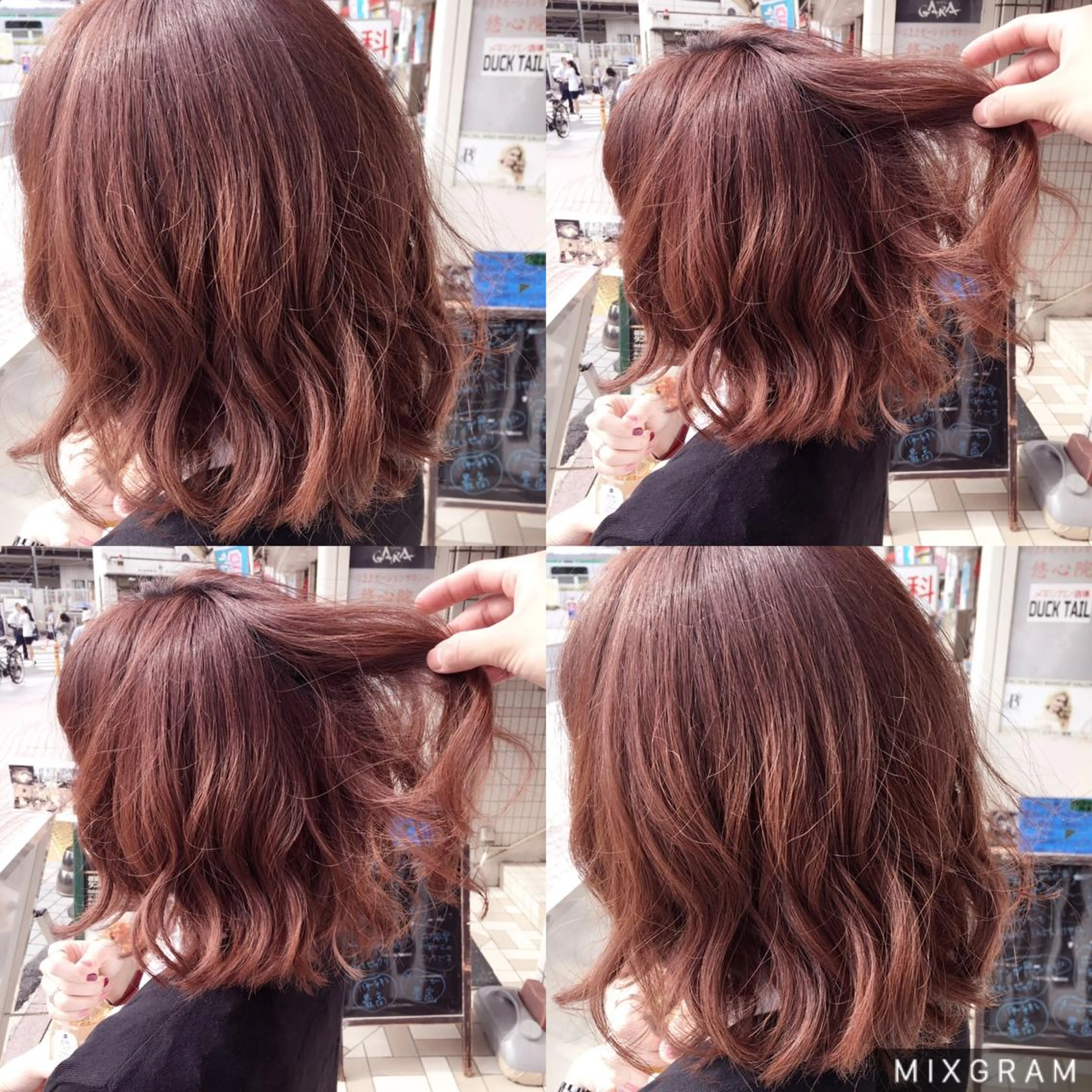 ミディアム カラー ブリーチ ブリーチなしカラー パープルカラー レッドカラー 海外風レイヤーカット 👑店長　平松　由のヘアスタイル