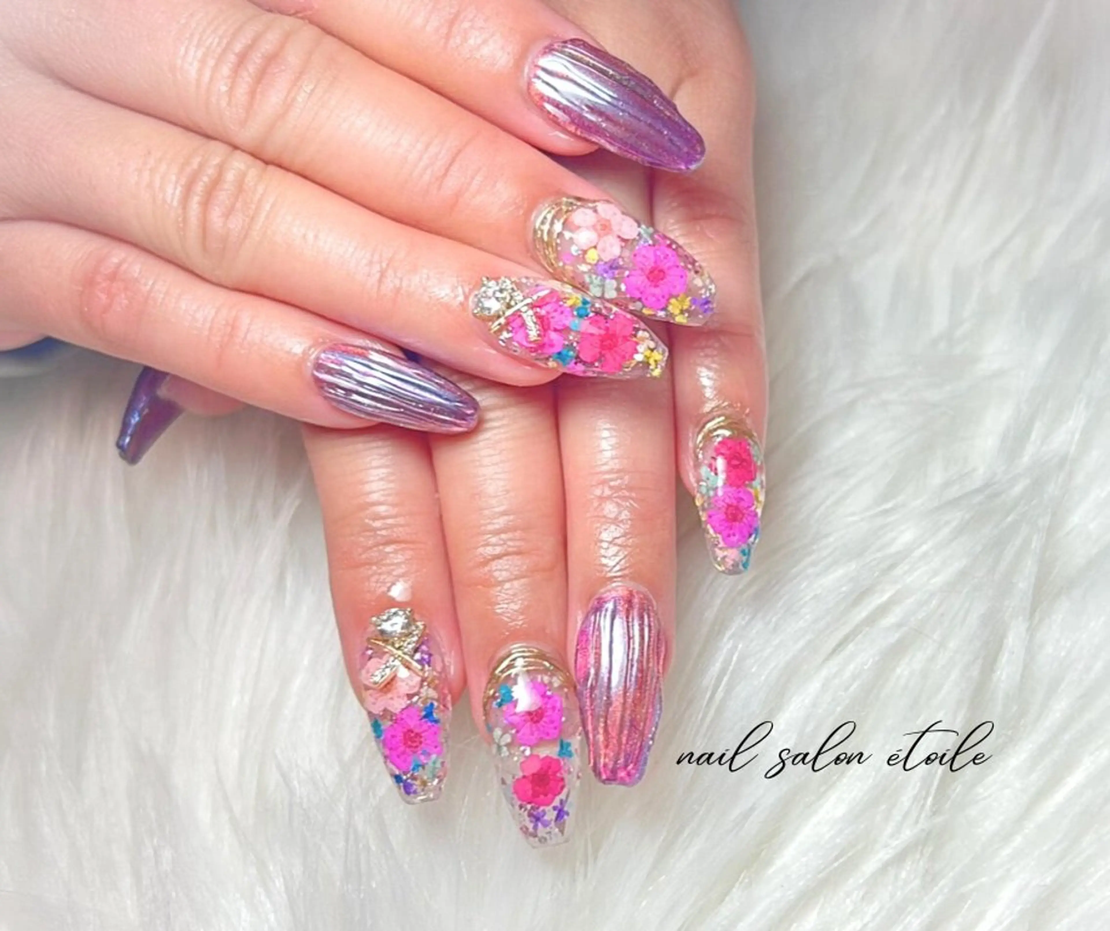 ネイル フラワーネイル マグネットネイル 春ネイル ハンドネイル nail salon étoileのネイルデザイン