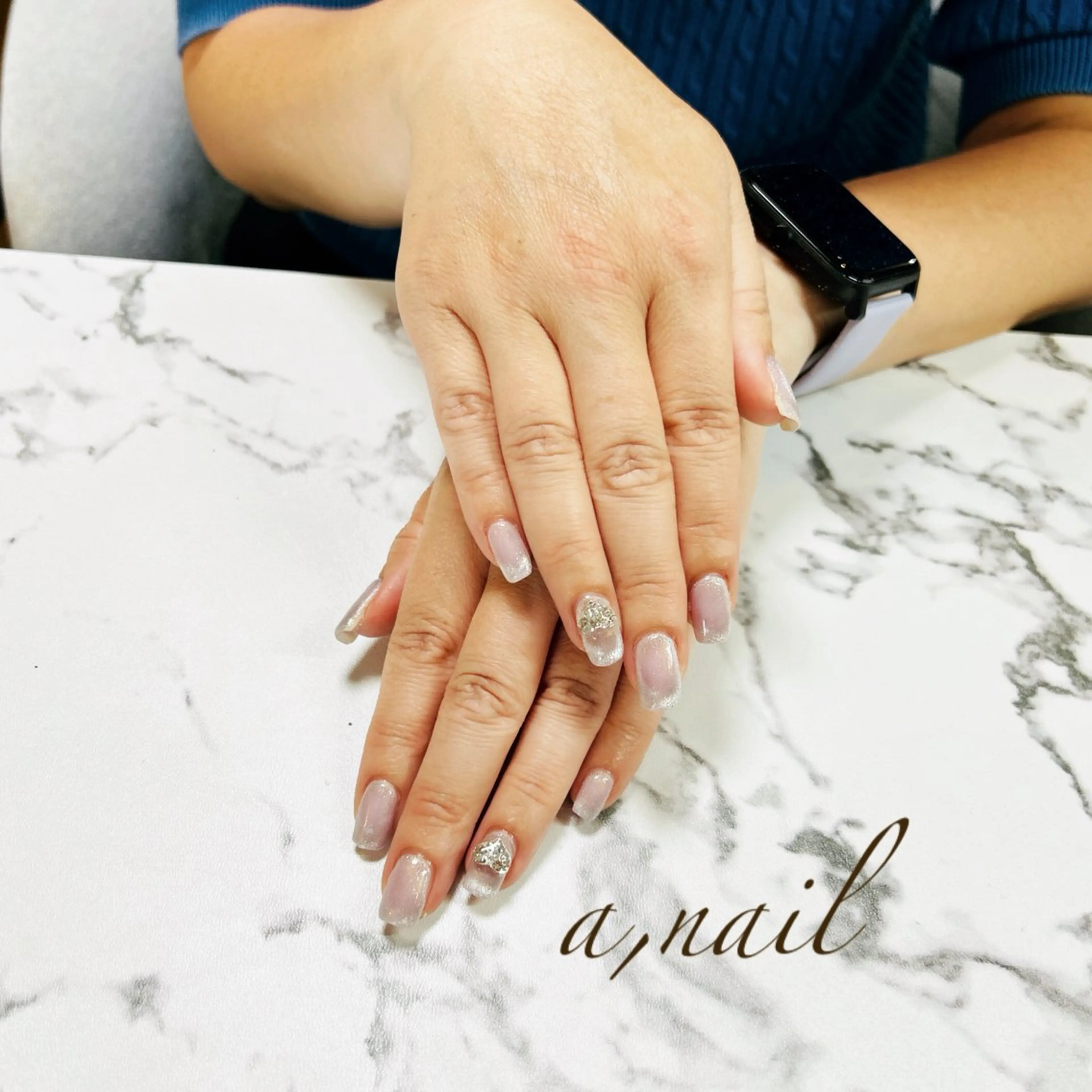 ネイル フレンチネイル ハート キラキラネイル マグネットネイル マグネットフレンチ ハンドネイル ネイルサロン エーネイルのネイルデザイン