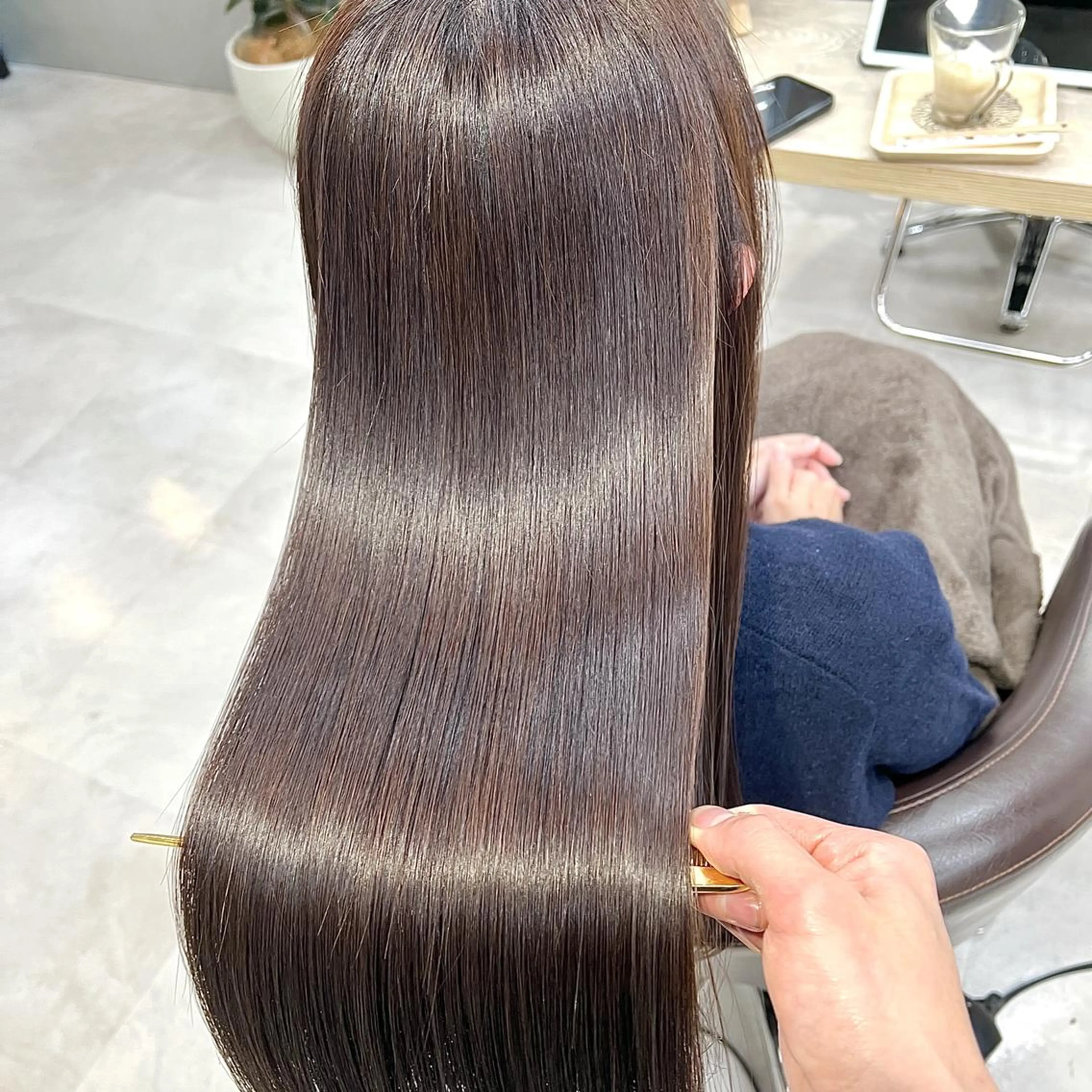 セミロング ボブ 髪質改善 韓国風ヘア レイヤーカット 縮毛矯正 髪質改善/艶カラー 縮毛矯正/山本由梨のヘアスタイル