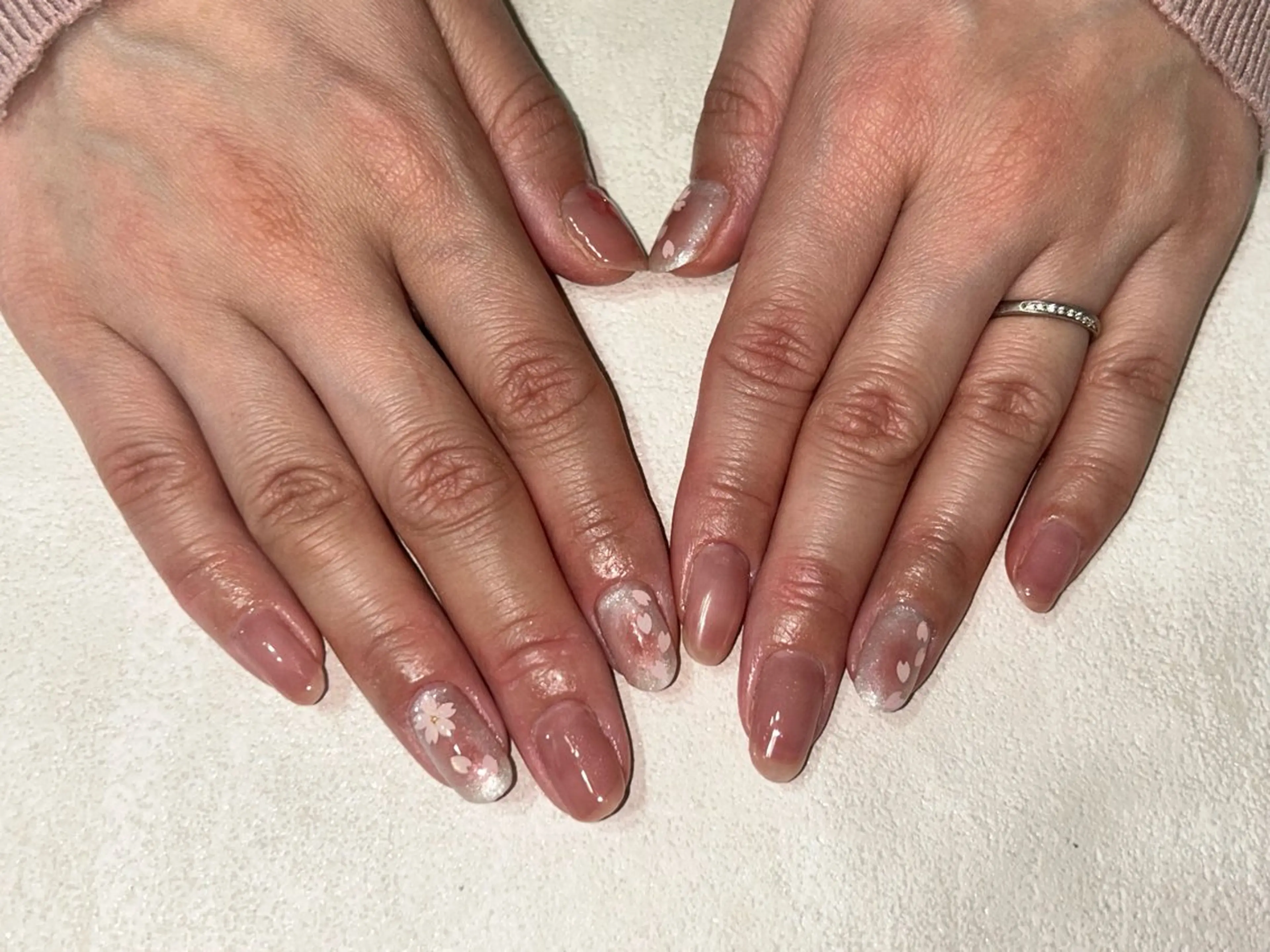 ネイル オーロラネイル 桜ネイル フラワーネイル フットネイル フレンチネイル ハンドネイル kikinail 溝の口のネイルデザイン