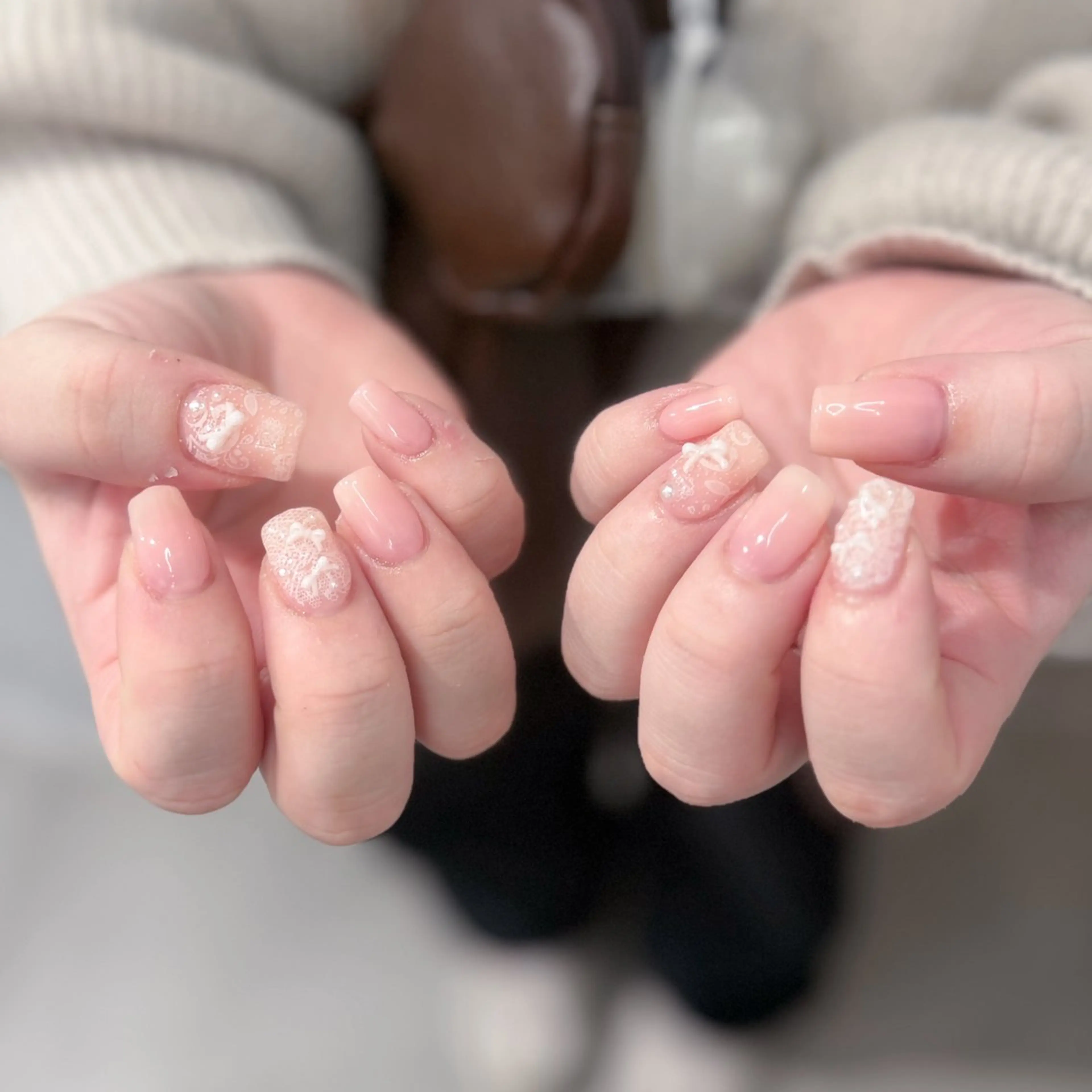 ネイル レース ハンドネイル Nail Share Salon Mariris所属・ユカ‎𖤐nail 堺筋本町/心斎橋のネイルデザイン