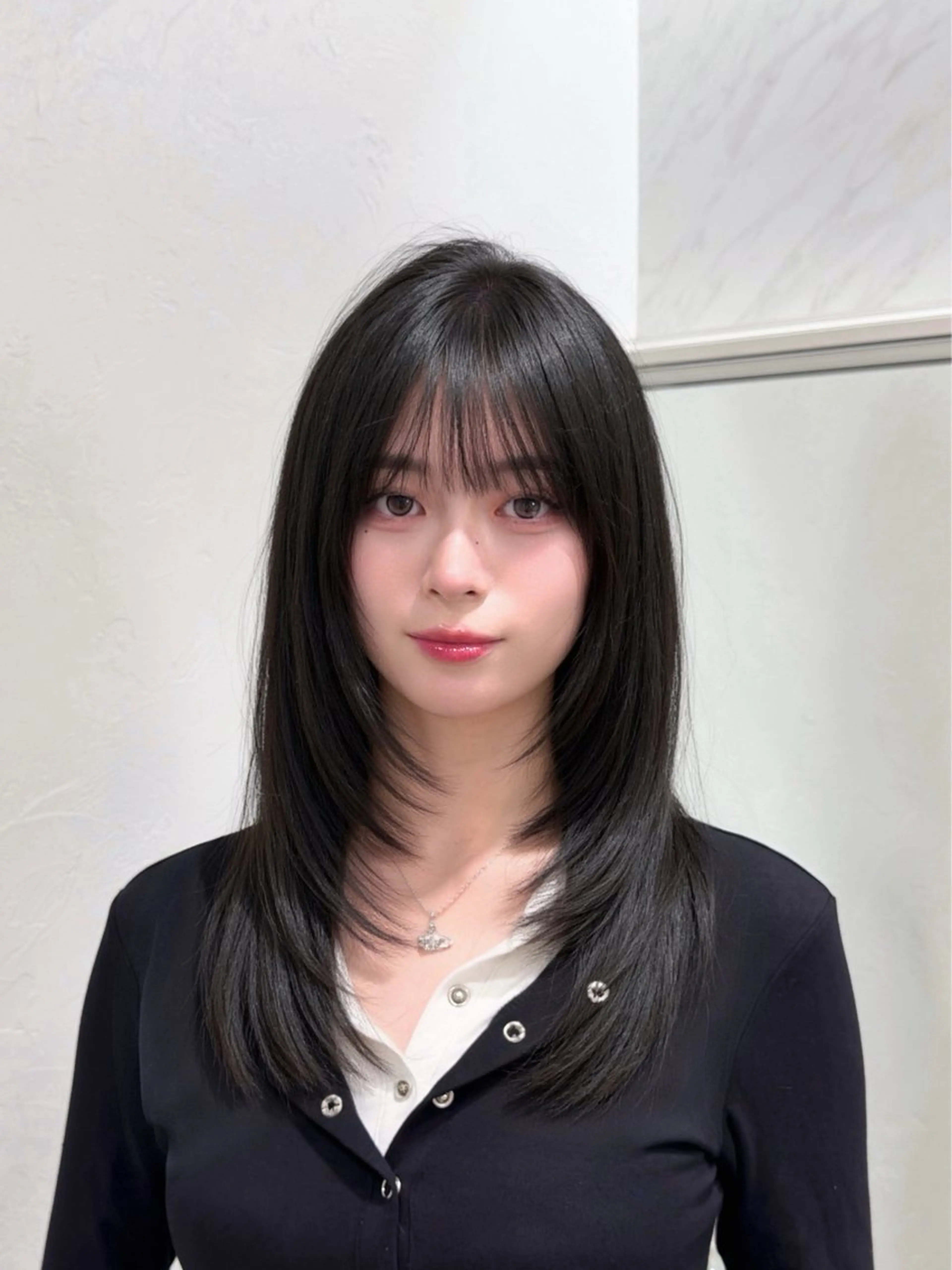 セミロング カット 縮毛矯正 トリートメント 韓国ヘア/レイヤー/ 透明感カラー/SHUのヘアスタイル