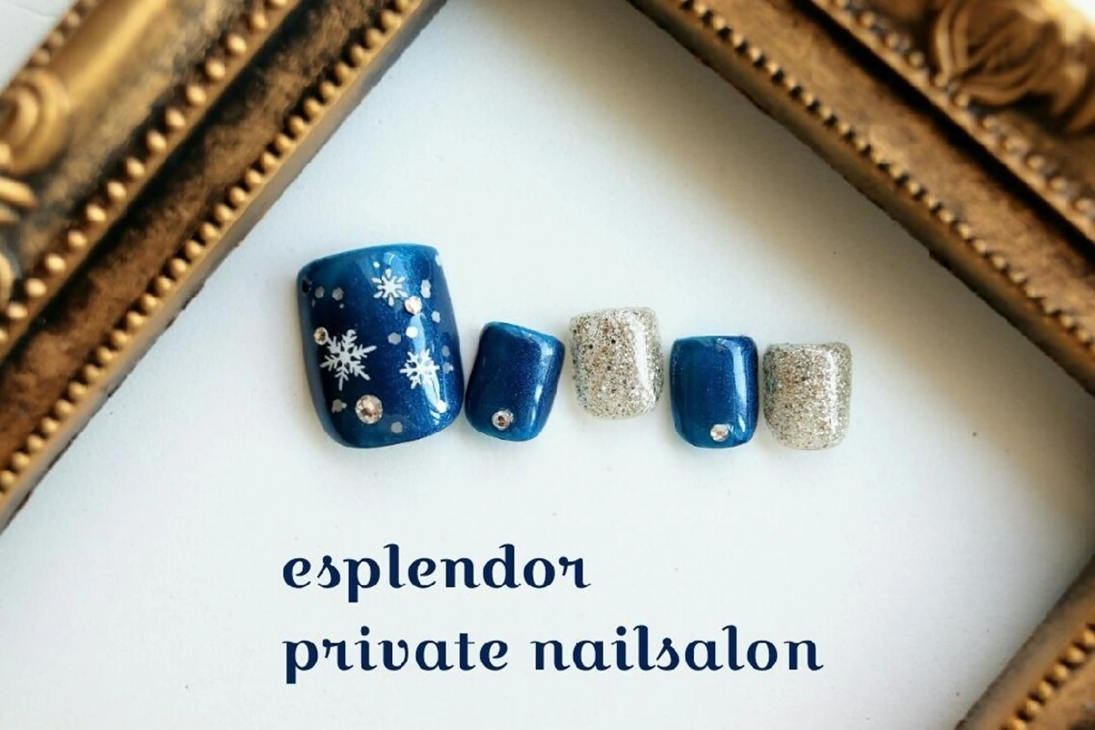 ネイル ネイビー ストーンネイル esplendor  小野寺のネイルデザイン