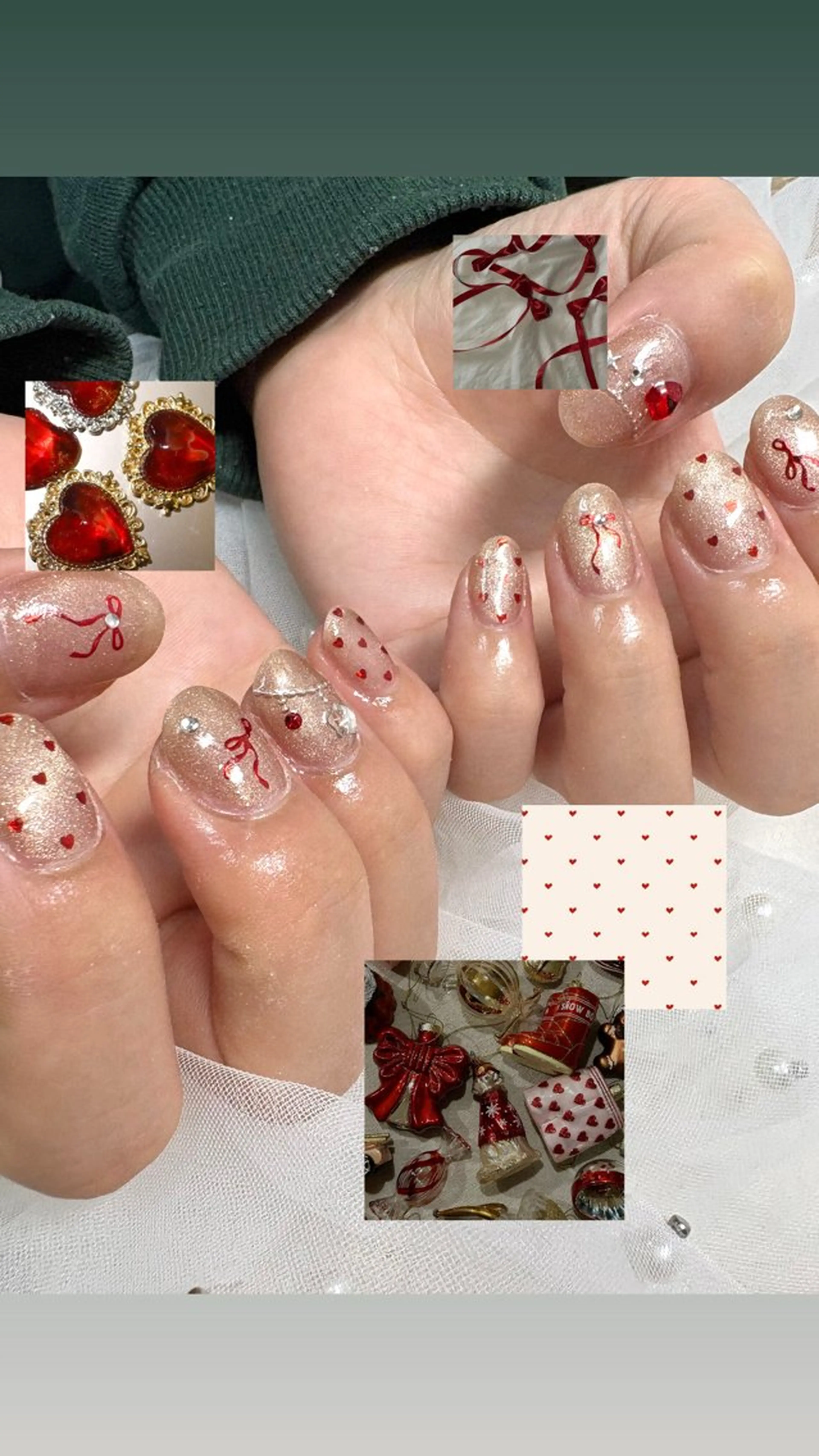 ネイル アートネイル ハート マグネットネイル 持ち込み リボン ハンドネイル フットネイル Nailsalon mui.所属・中家 亜紗子のネイルデザイン