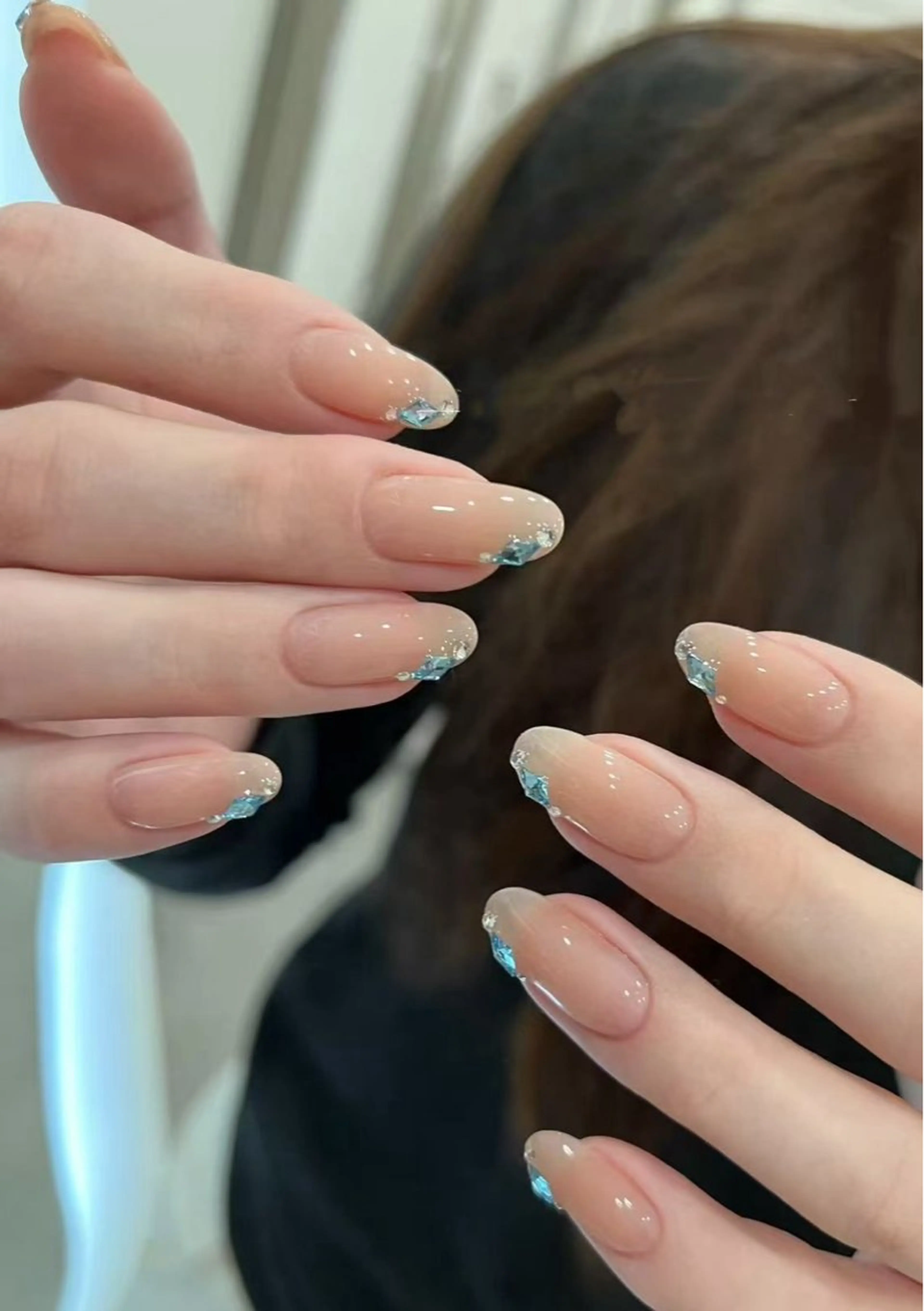 ネイル フラワーネイル フレンチネイル ジェルネイル ガラスフレンチ ハート ハンドネイル BabyYouMi nailのネイルデザイン