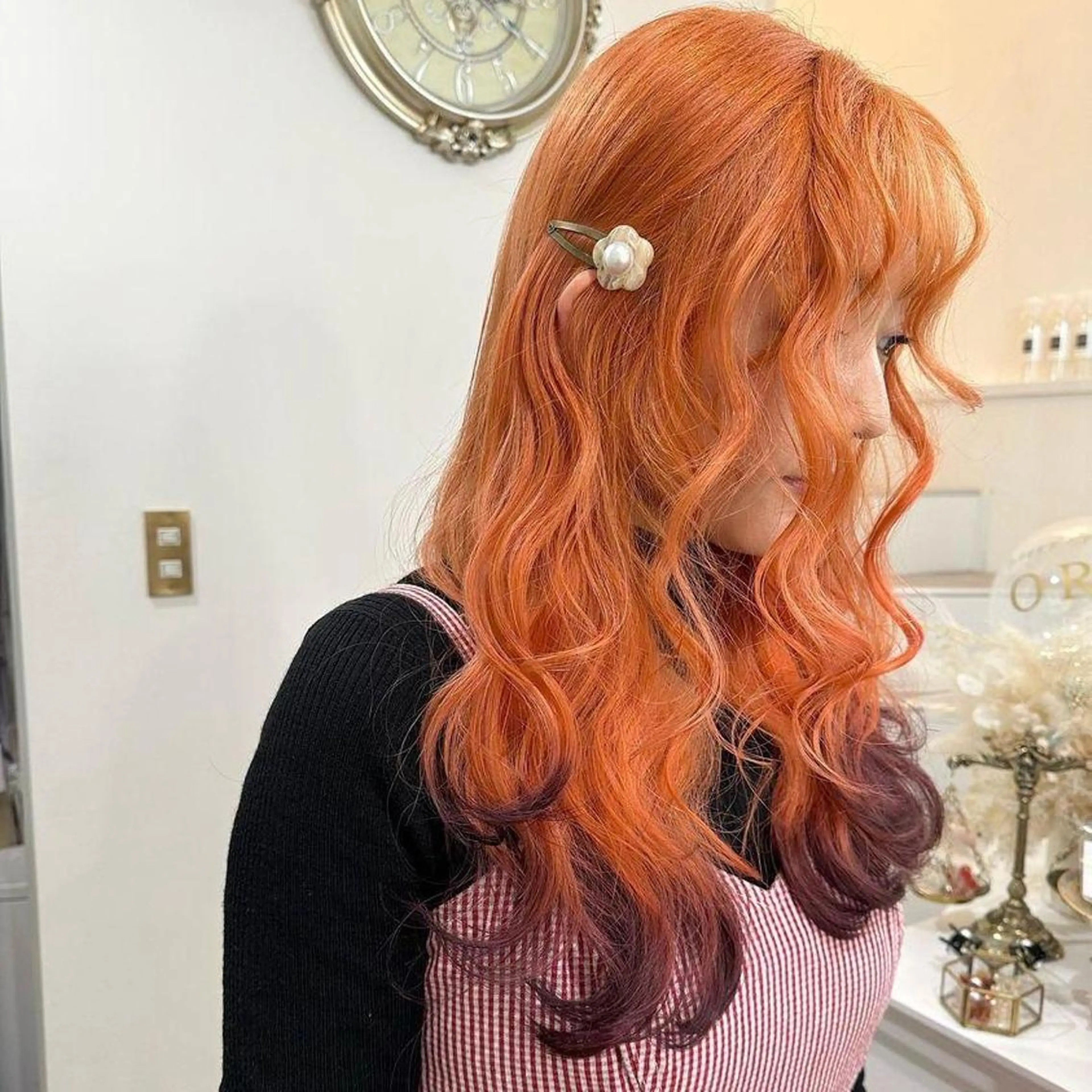 ロング カラー ボルドーカラー オレンジ ORIKA 美容室のヘアスタイル