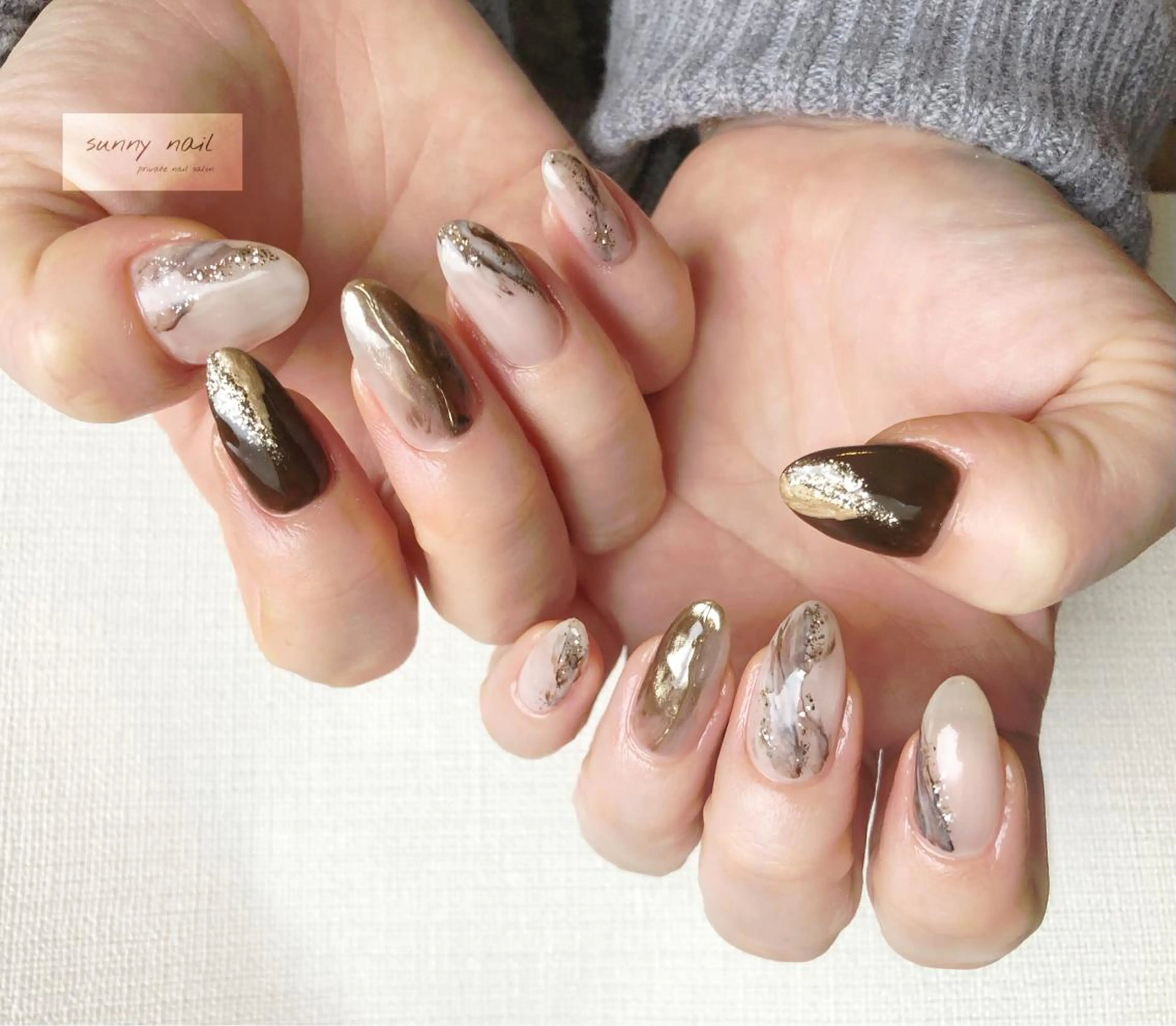 ネイル アートネイル ブラウン ジェルネイル ミラーネイル ニュアンスネイル sunny nailのネイルデザイン