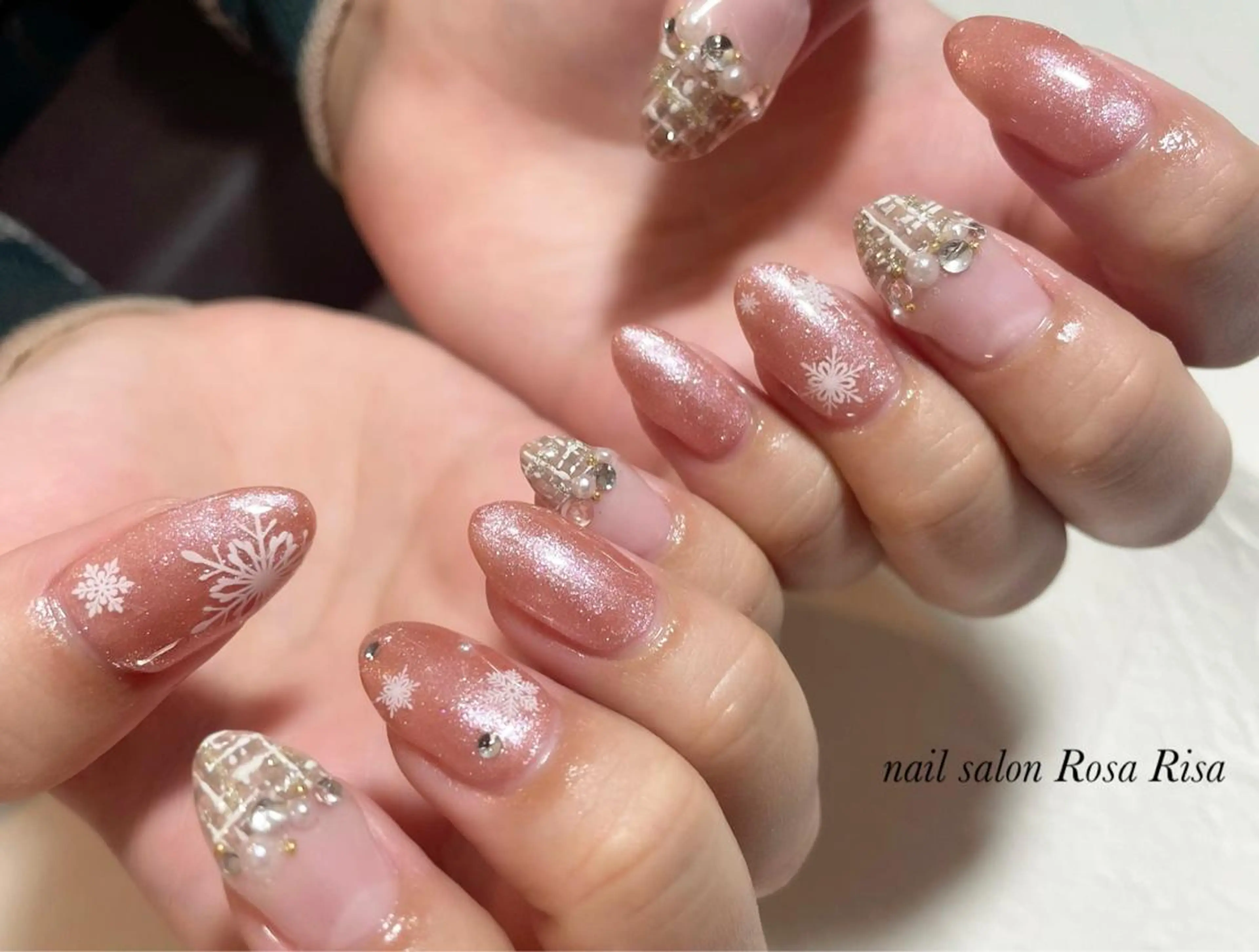 セミロング ネイル ツイードネイル ネイルスタジオ シェイクユアハンズのネイルデザイン